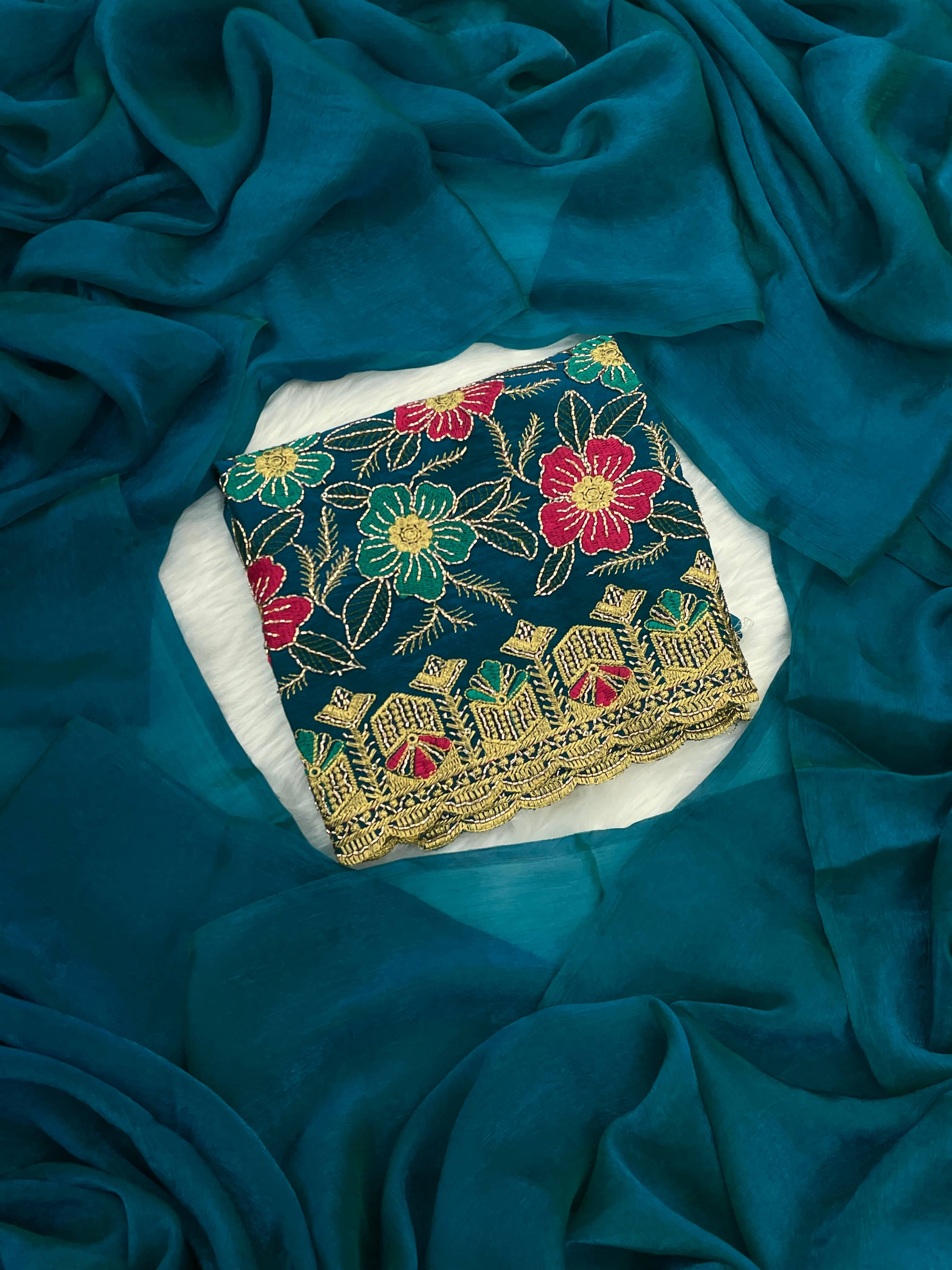 Gullak Nylon Dyed Saree With Unstitched Blouse Piece ( Teal ) Gullak Nylon Dyed Saree With Unstitched Blouse Piece ( Teal )