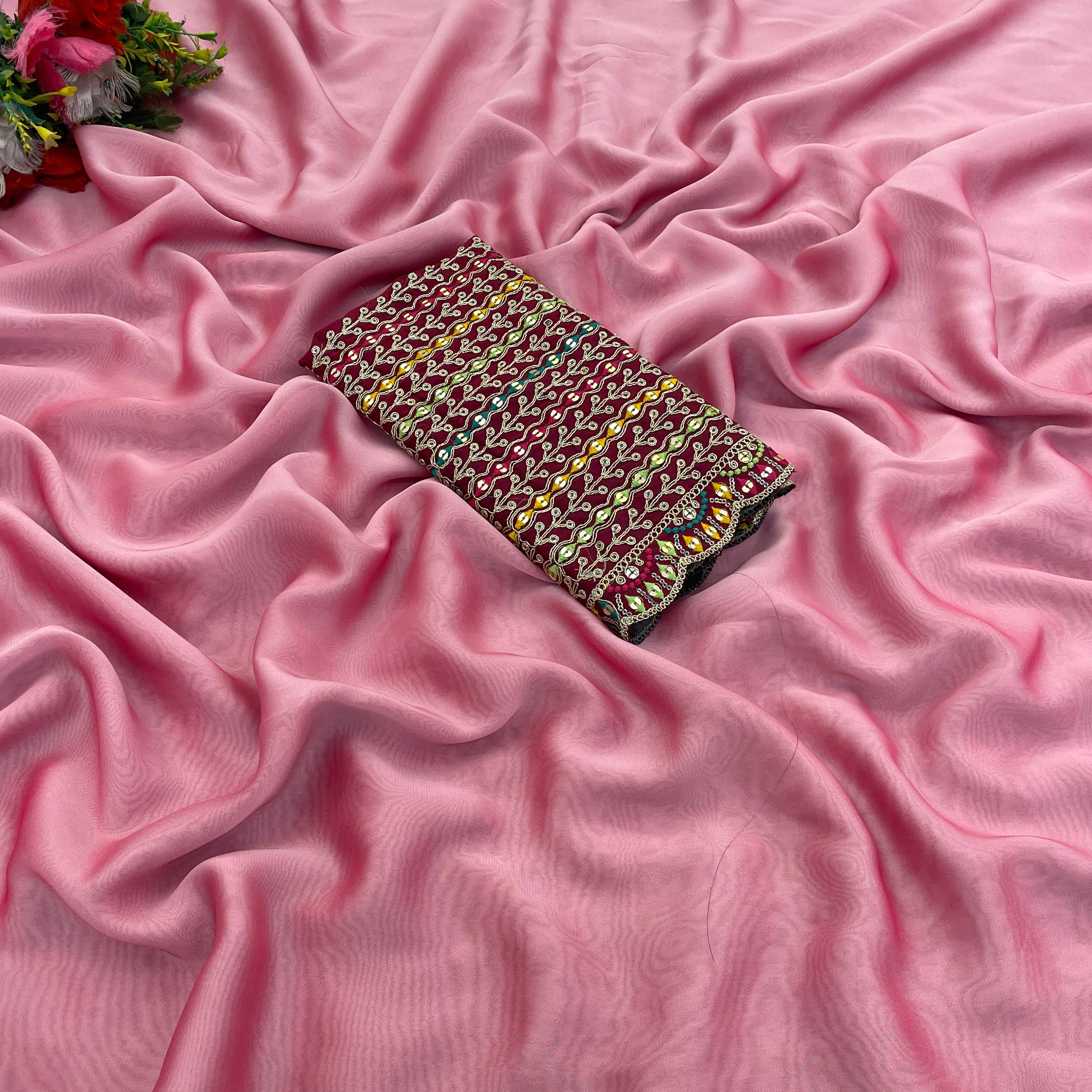     			Gullak Nylon Dyed Saree With Unstitched Blouse Piece ( Pink )