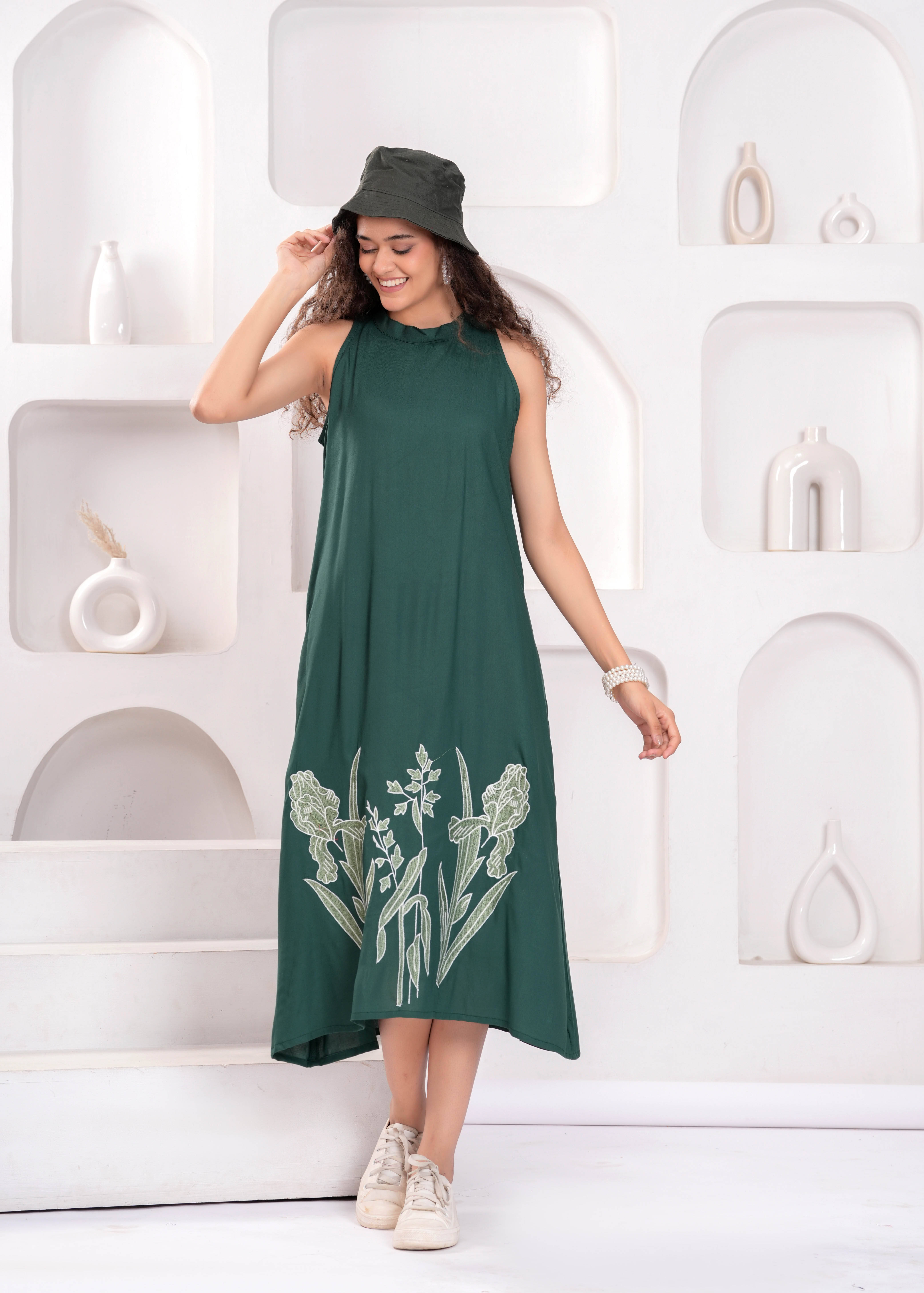 JC4U Women Rayon Self Design Fit & Flare Dress ( Green ) JC4U Women Rayon Self Design Fit & Flare Dress ( Green )