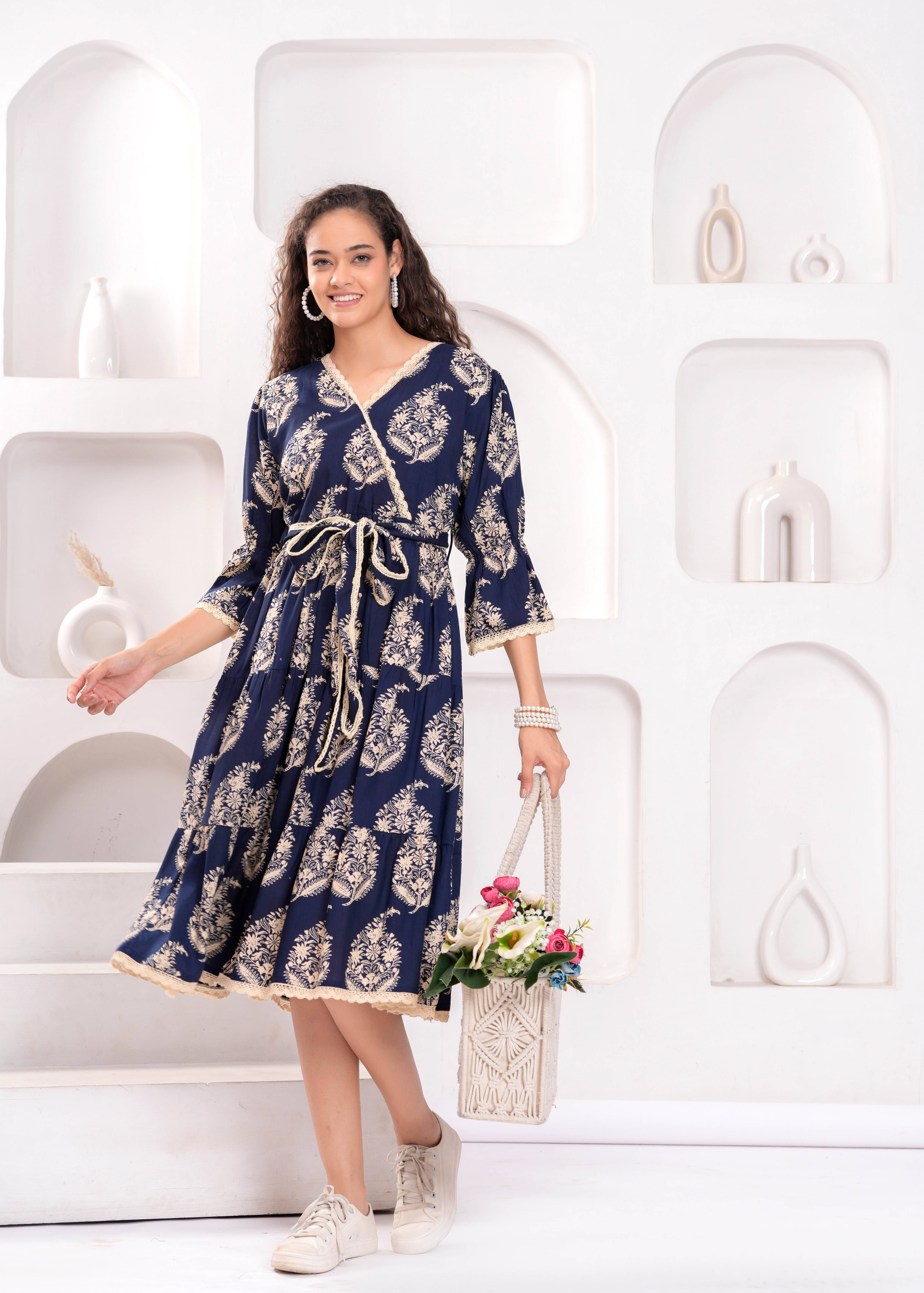     			Jyoti Women Rayon Self Design Fit & Flare Dress ( Dark Blue )