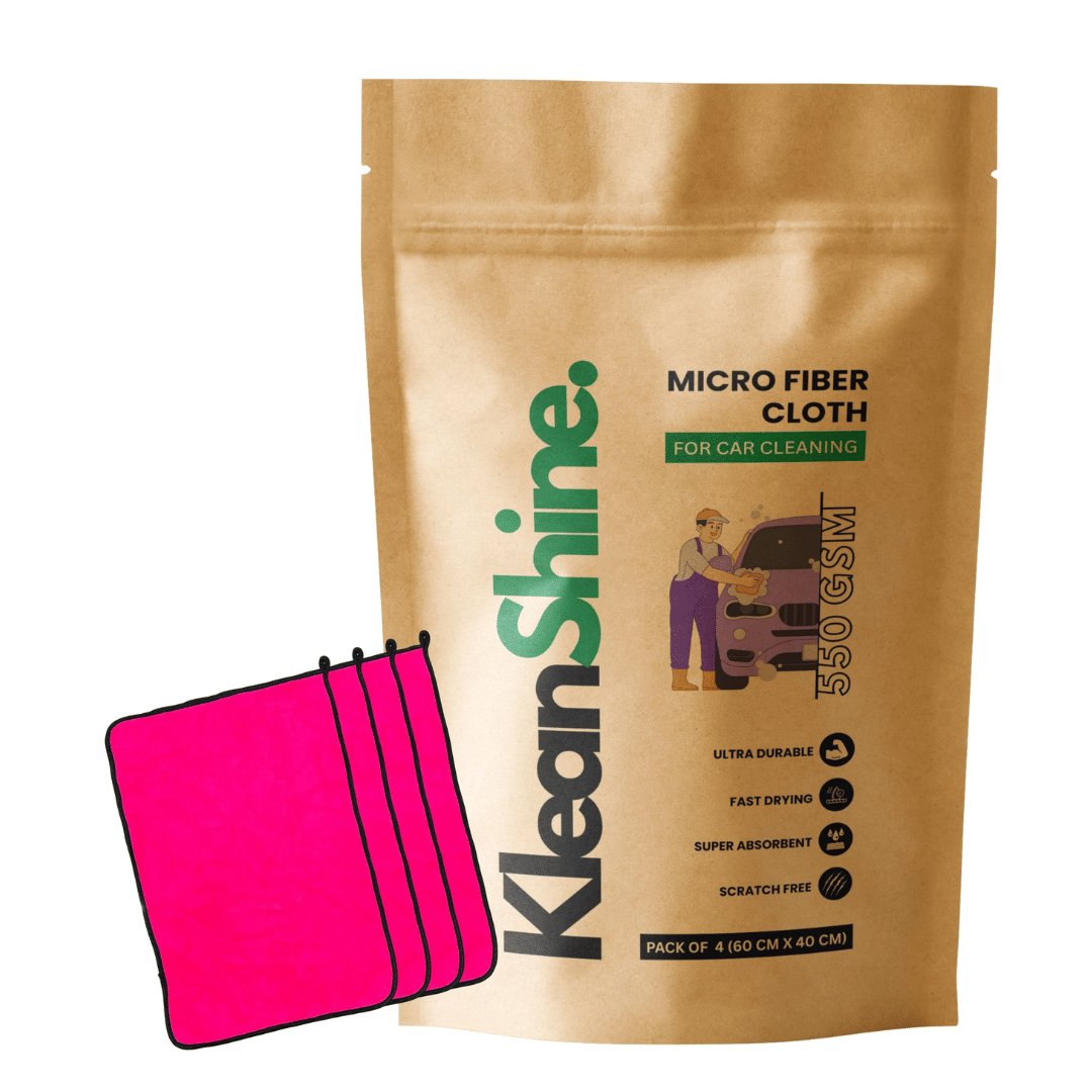     			KLEANSHINE Pink 550 GSM Microfiber Cloth For Automobile ( Pack of 4 )