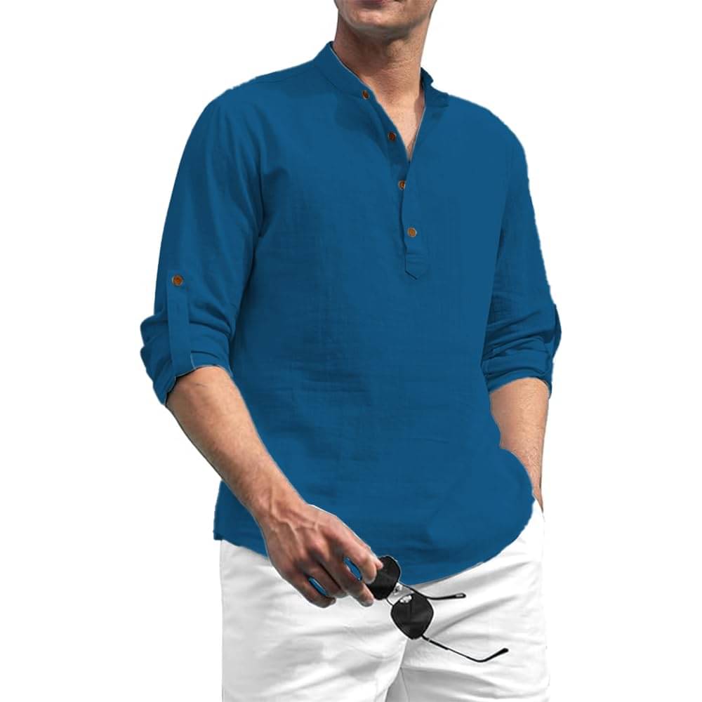 KNOWTED Blue Cotton Men's Shirt Style Kurta ( Pack of 1 ) KNOWTED Blue Cotton Men's Shirt Style Kurta ( Pack of 1 )
