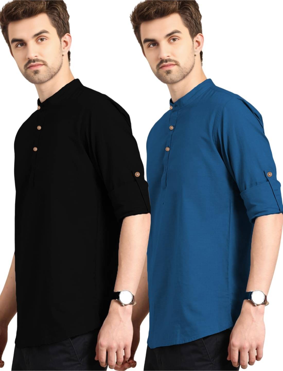 KNOWTED Indigo Cotton Men's Shirt Style Kurta ( Pack of 2 ) KNOWTED Indigo Cotton Men's Shirt Style Kurta ( Pack of 2 )