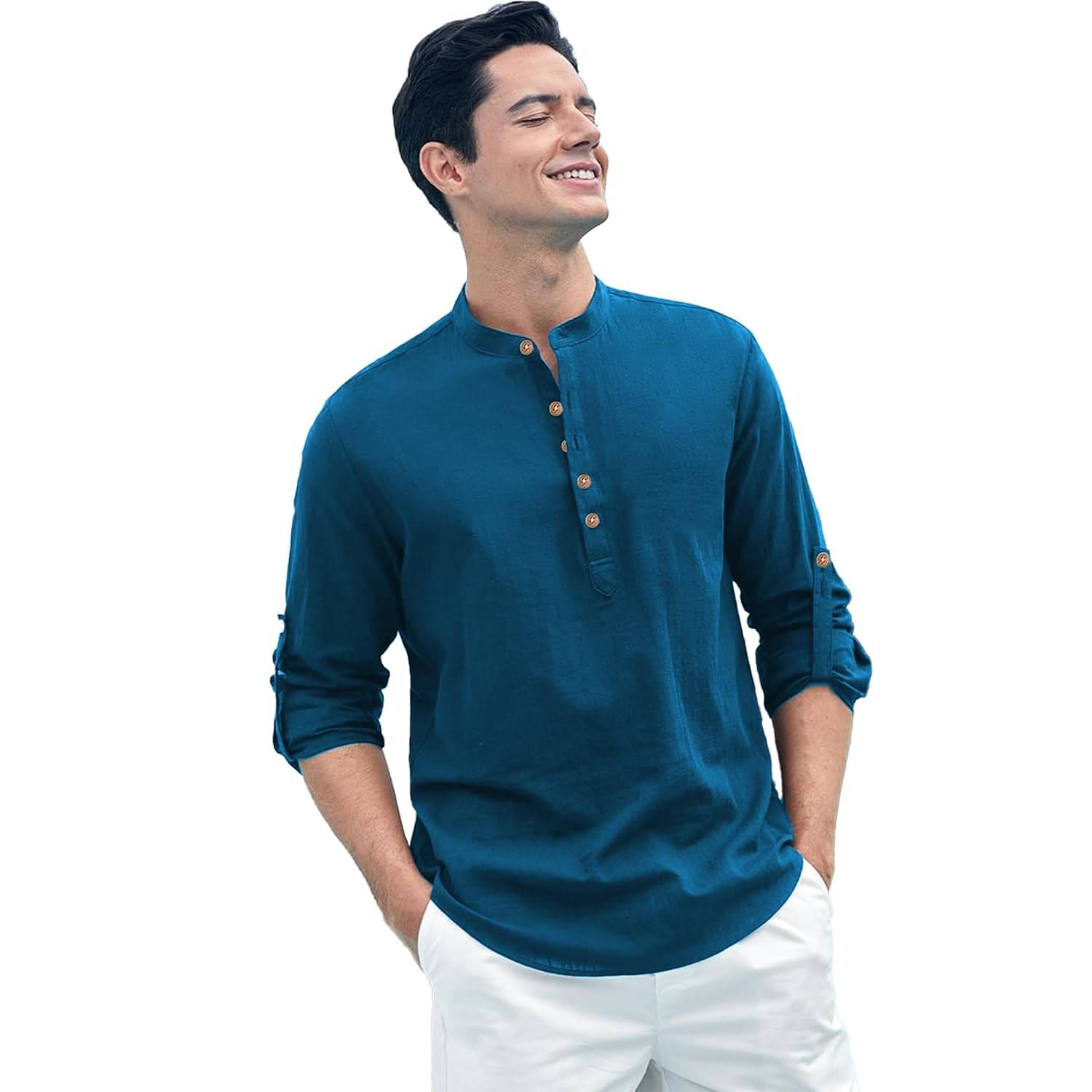 KNOWTED Indigo Cotton Men's Shirt Style Kurta ( Pack of 1 ) KNOWTED Indigo Cotton Men's Shirt Style Kurta ( Pack of 1 )