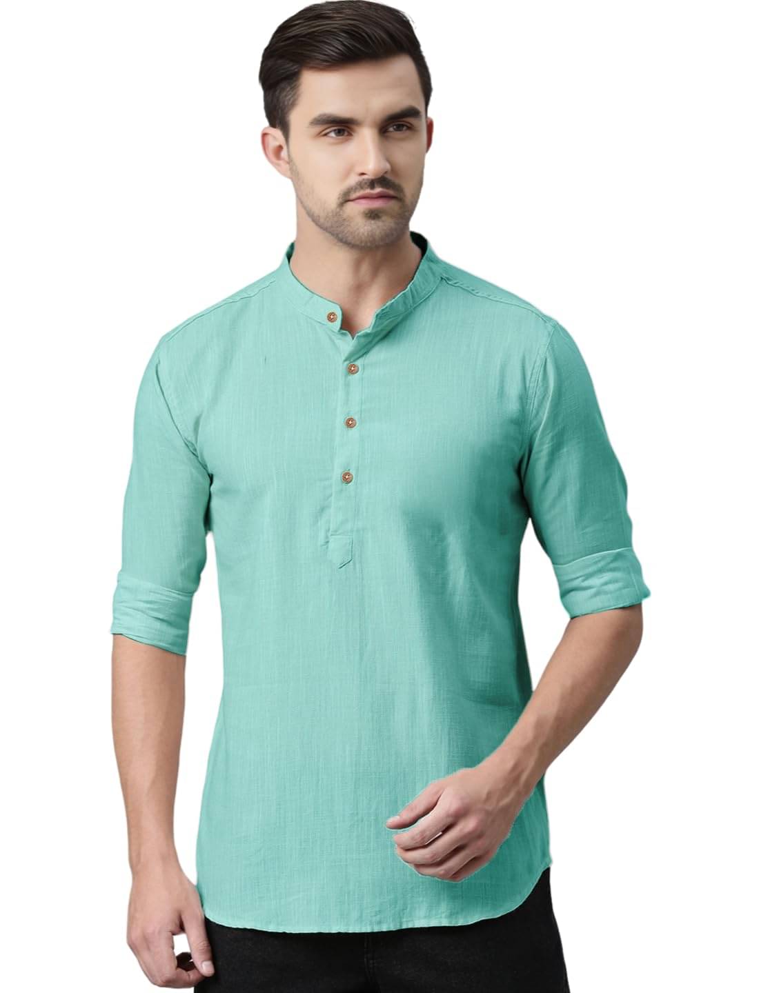     			KNOWTED Light Blue Cotton Men's Shirt Style Kurta ( Pack of 1 )