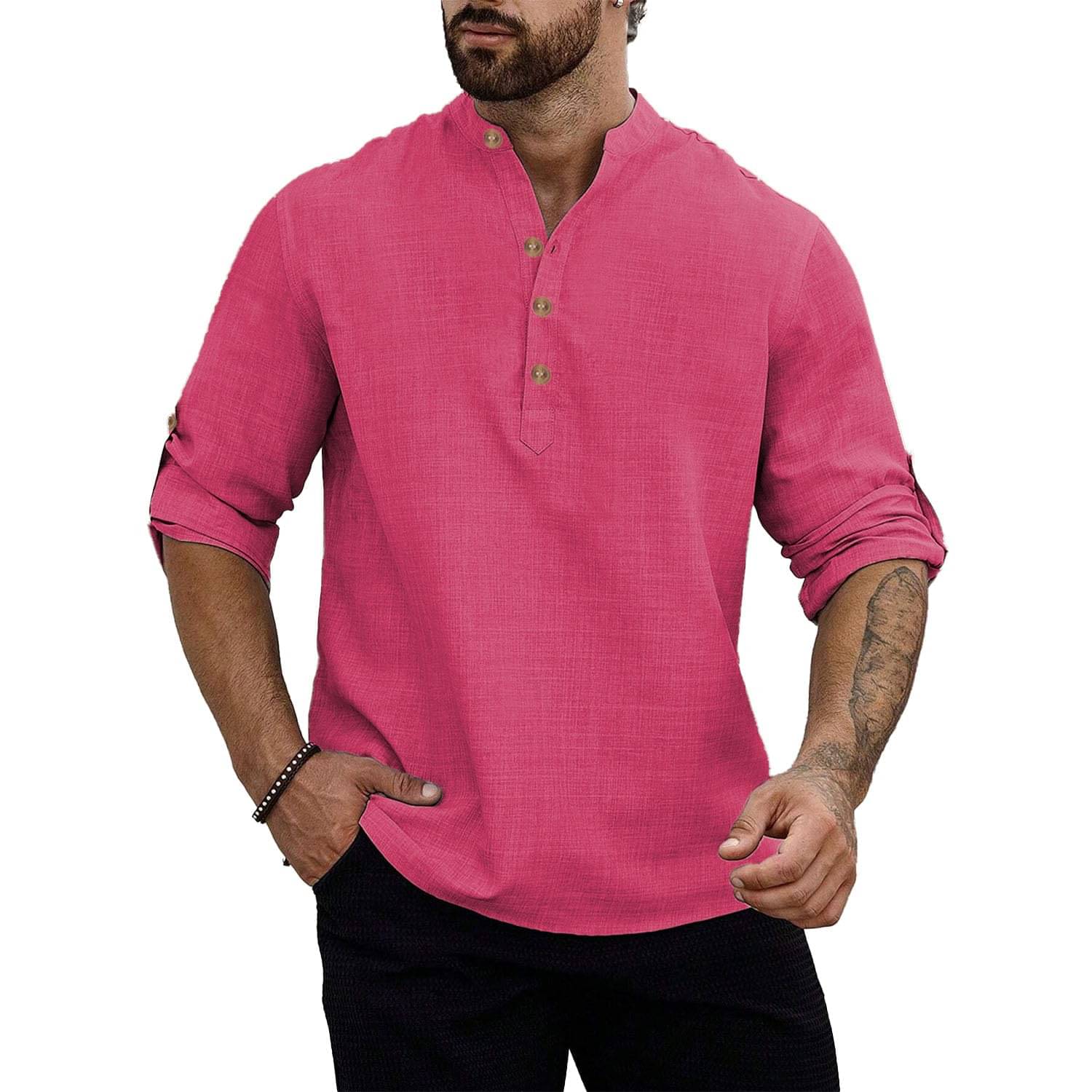 KNOWTED Pink Cotton Men's Shirt Style Kurta ( Pack of 1 ) KNOWTED Pink Cotton Men's Shirt Style Kurta ( Pack of 1 )