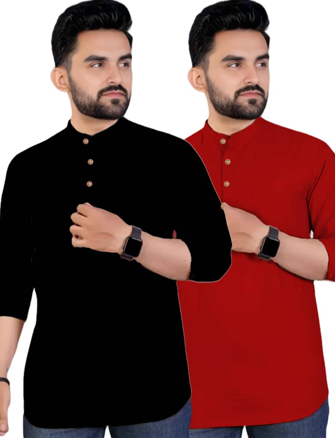     			KNOWTED Red Cotton Men's Shirt Style Kurta ( Pack of 2 )