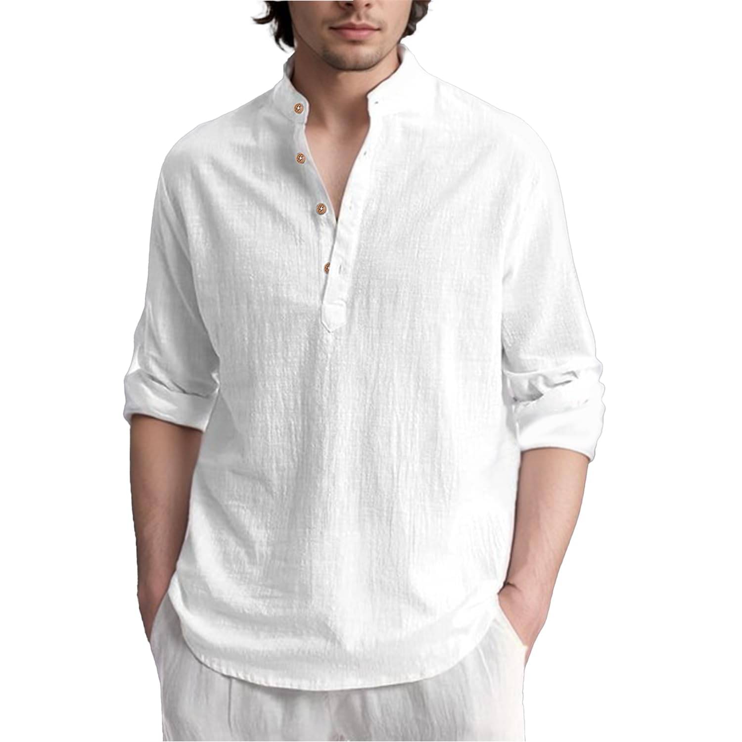    			KNOWTED White Cotton Men's Shirt Style Kurta ( Pack of 1 )