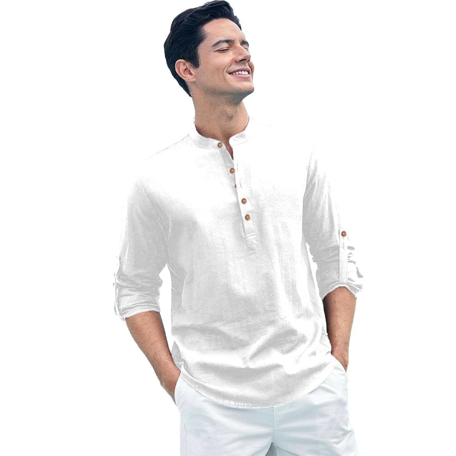     			KNOWTED White Cotton Men's Shirt Style Kurta ( Pack of 1 )