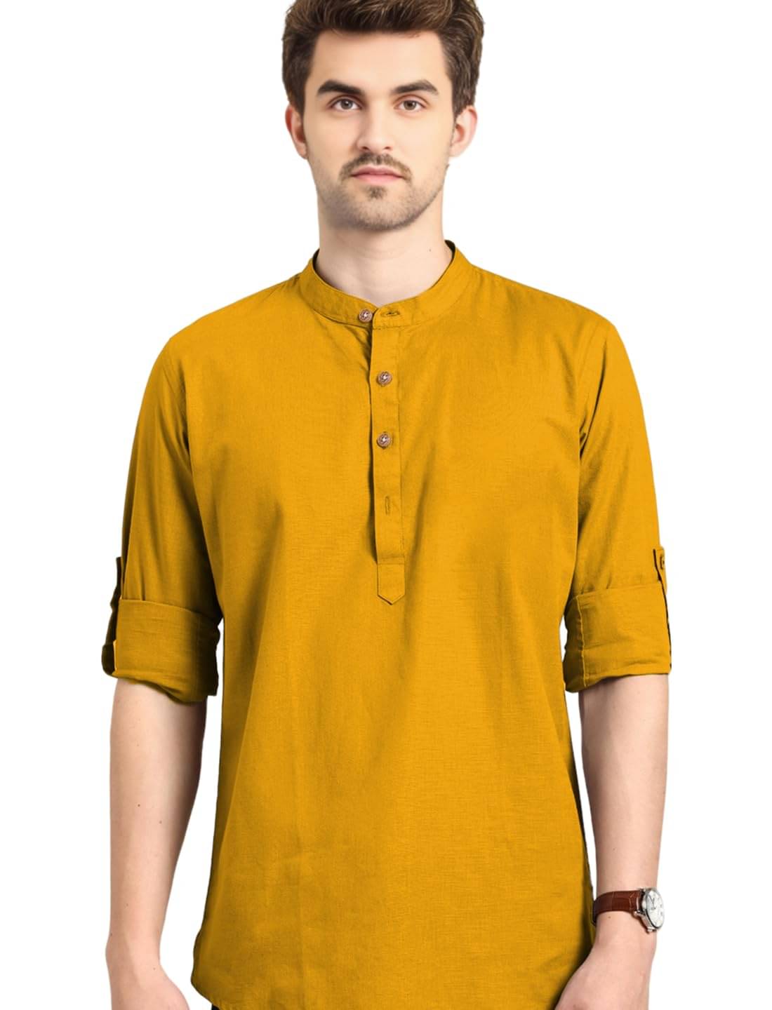     			KNOWTED Yellow Cotton Men's Shirt Style Kurta ( Pack of 1 )