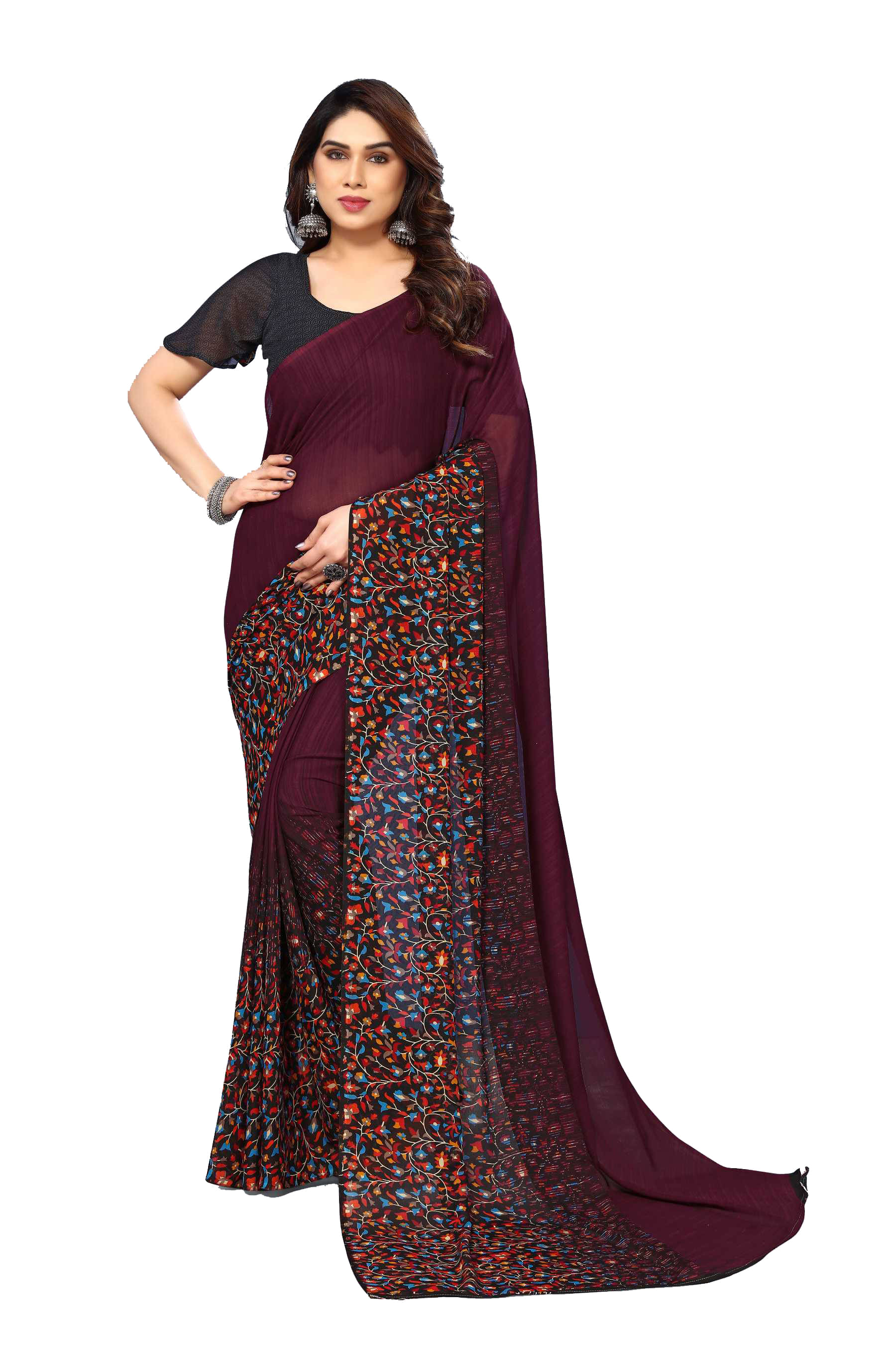 Kashvi Sarees Georgette Printed Chanderi saree With Unstitched Blouse Piece ( Brown )     			Kashvi Sarees Georgette Printed Chanderi saree With Unstitched Blouse Piece ( Brown )