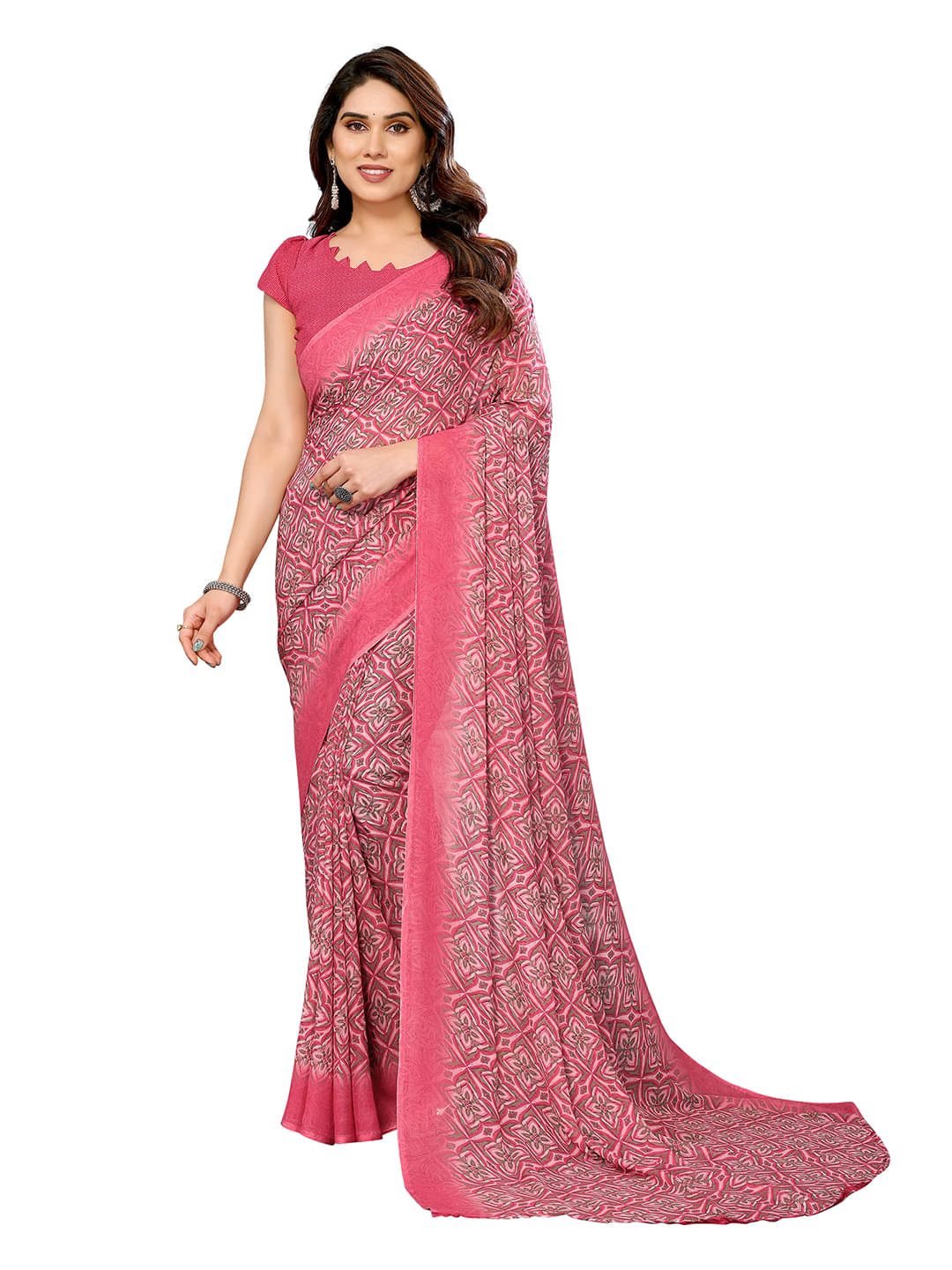 Kashvi Sarees Georgette Printed Chanderi saree With Unstitched Blouse Piece ( Pink ) Kashvi Sarees Georgette Printed Chanderi saree With Unstitched Blouse Piece ( Pink )