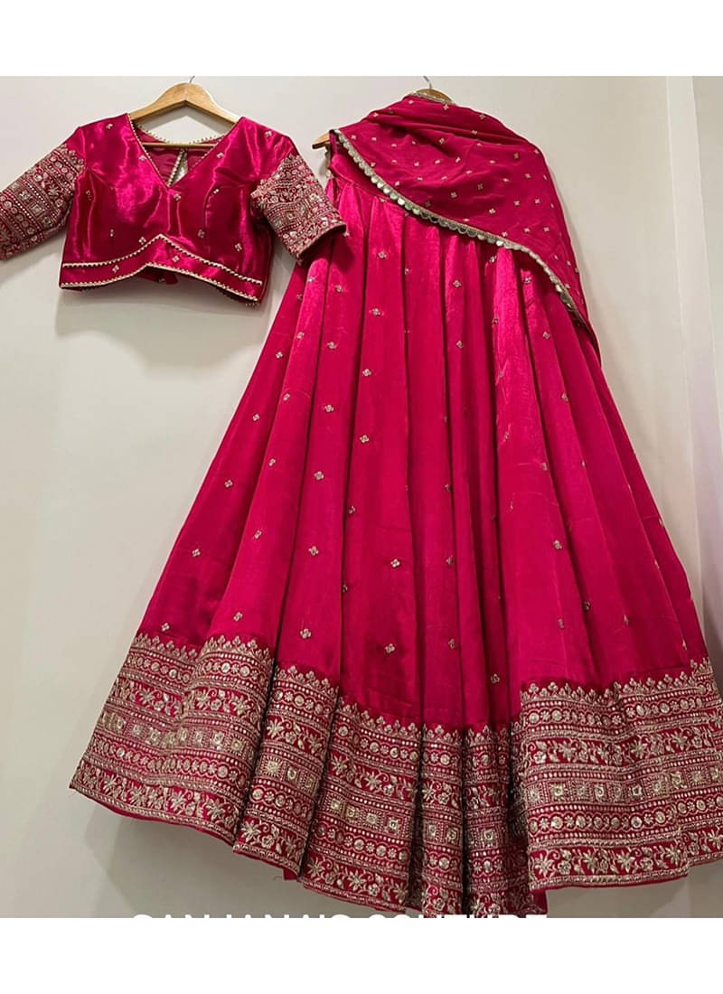     			Keyura Red Georgette Chaniya Choli Semi Stitched Lehenga Single