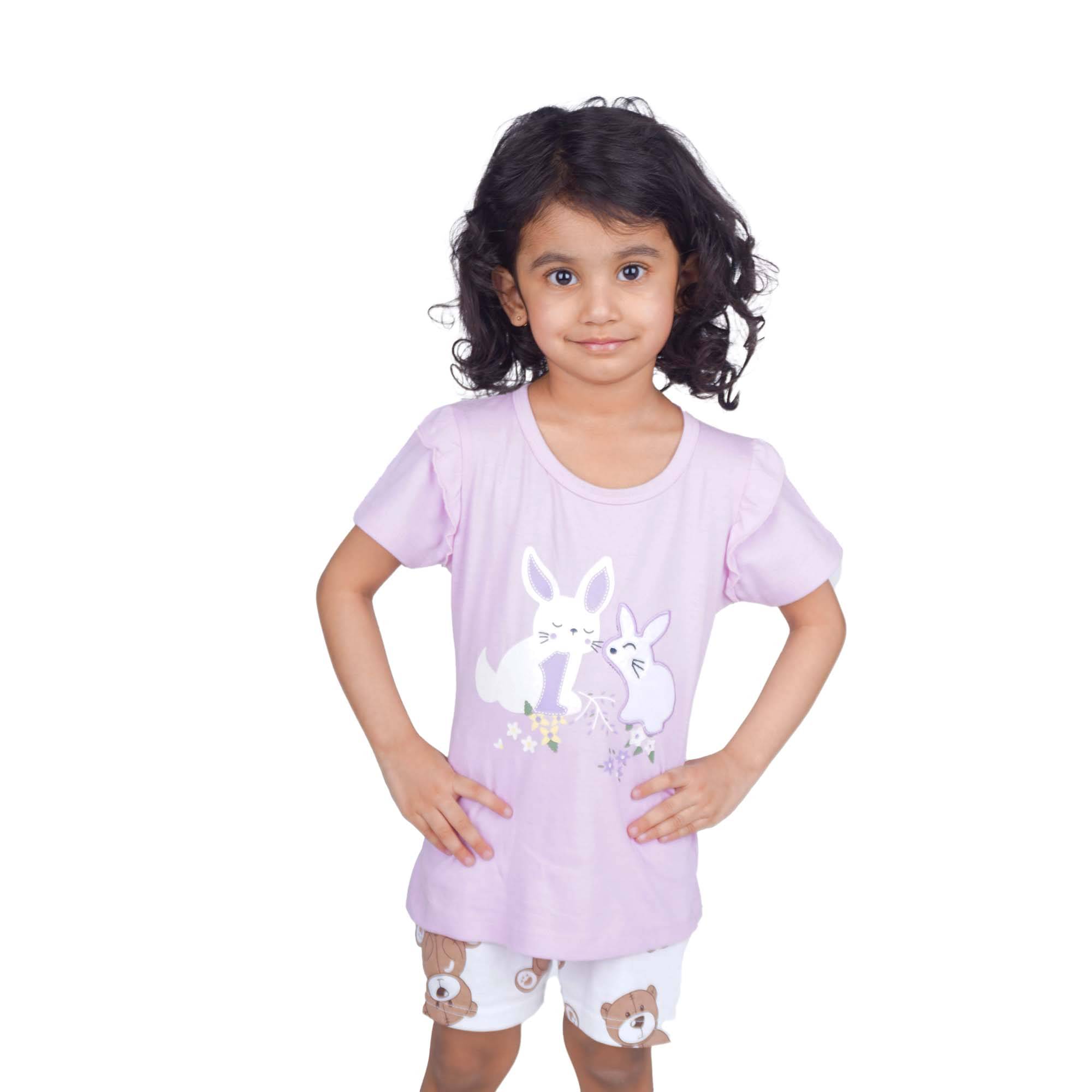 Kidzee Kingdom Pack of 1 Girls Cotton T-shirt & Shorts ( Multicolor ) Kidzee Kingdom Pack of 1 Girls Cotton T-shirt & Shorts ( Multicolor )
