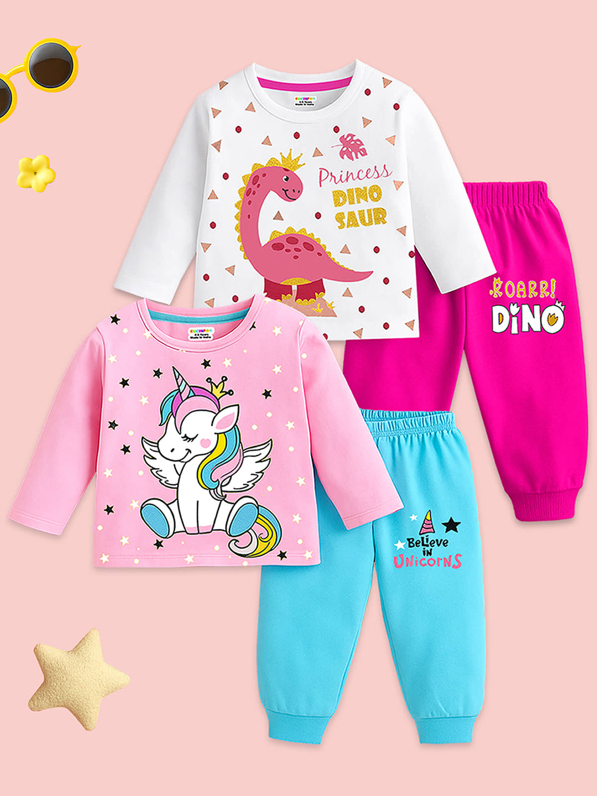 Kuchipoo Pack of 2 Girls Cotton Blend T-shirt & Pants ( Multicolor 5 )