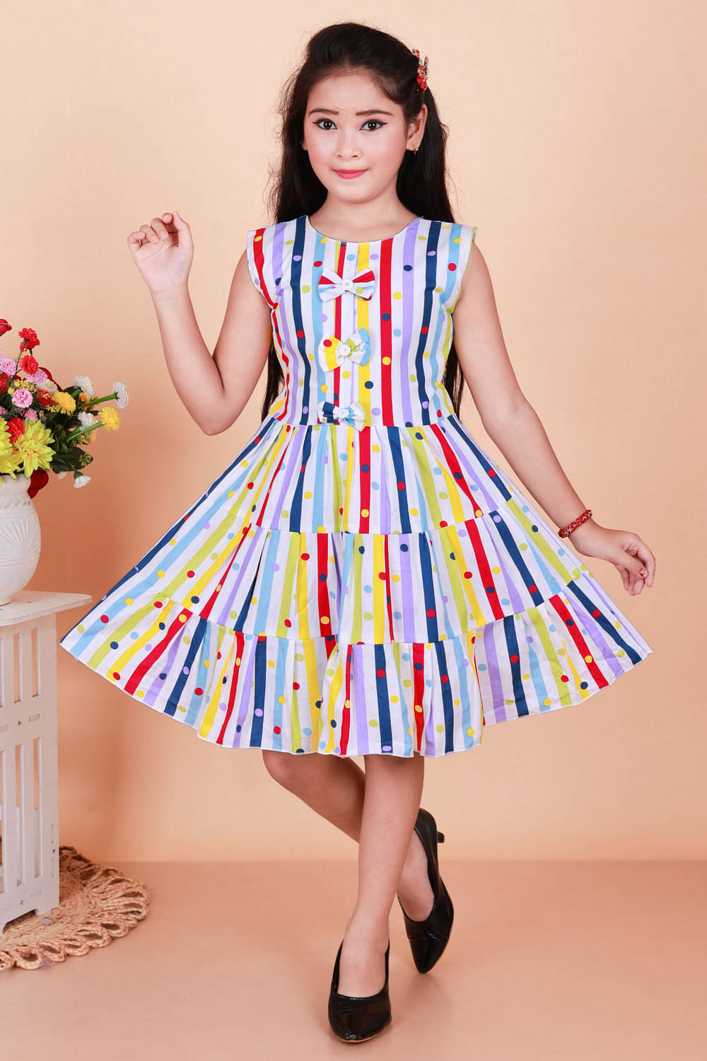 M.MONGELA DRESSES Cotton Blend Frock For Girls ( Pack of 1 , Multicolor ) M.MONGELA DRESSES Cotton Blend Frock For Girls ( Pack of 1 , Multicolor )