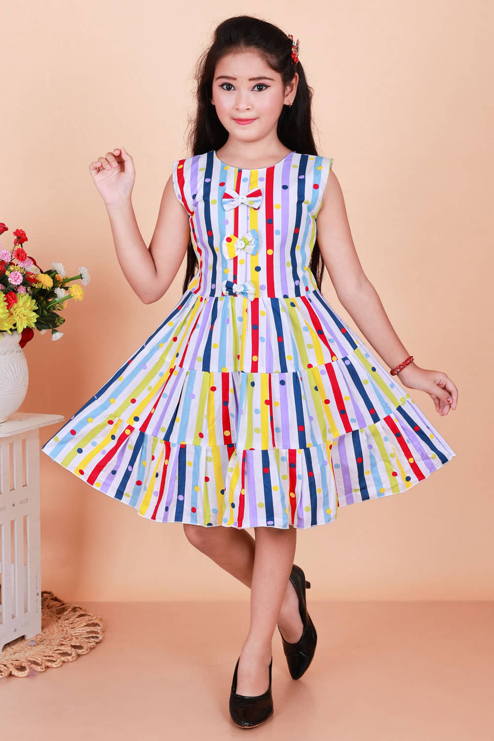 M.MONGELA DRESSES Cotton Blend Frock For Girls ( Pack of 1 , Multicolor 2 )