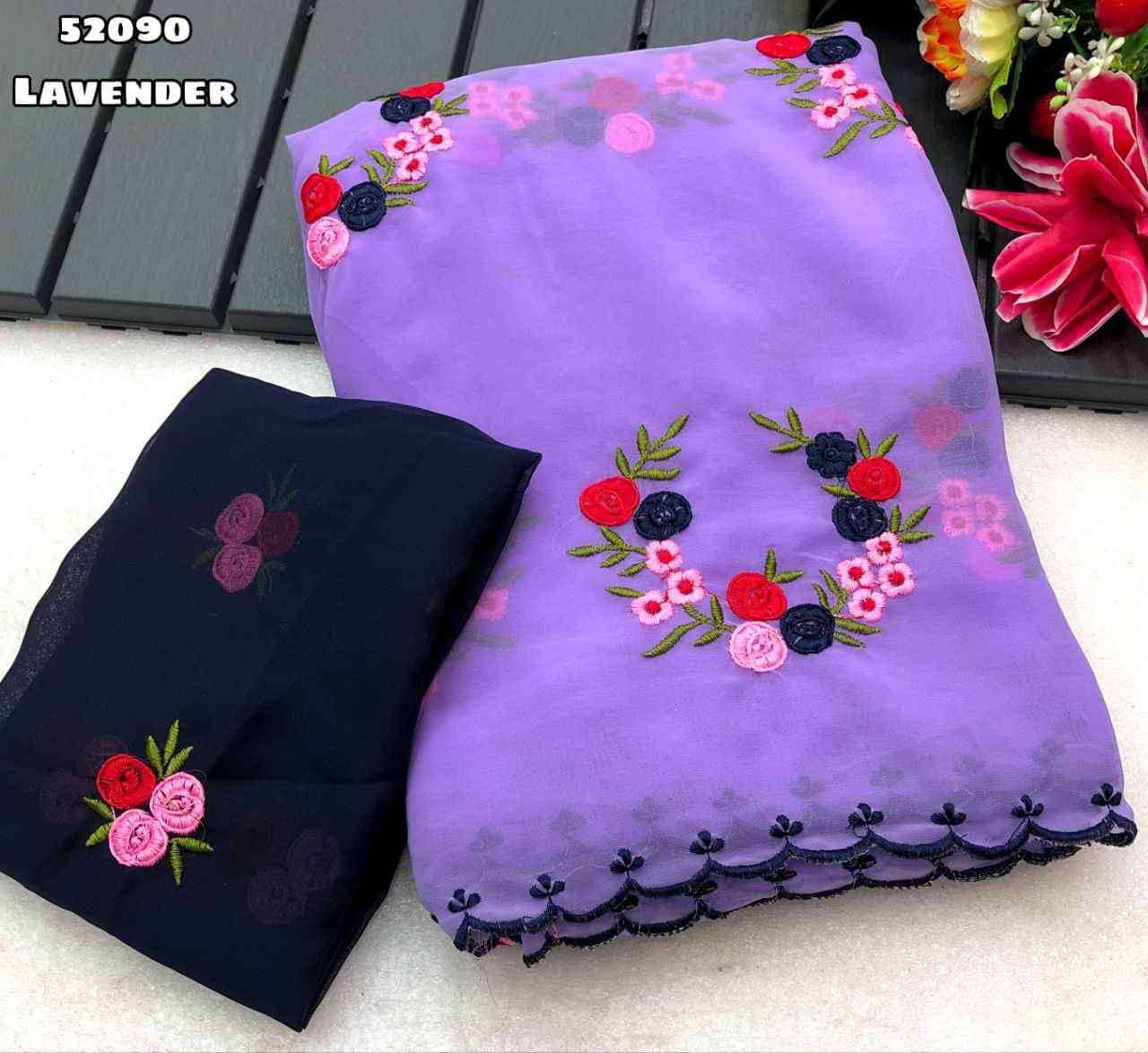 Maruti Traders Georgette Embroidered Saree With Unstitched Blouse Piece ( Lavender ) Maruti Traders Georgette Embroidered Saree With Unstitched Blouse Piece ( Lavender )