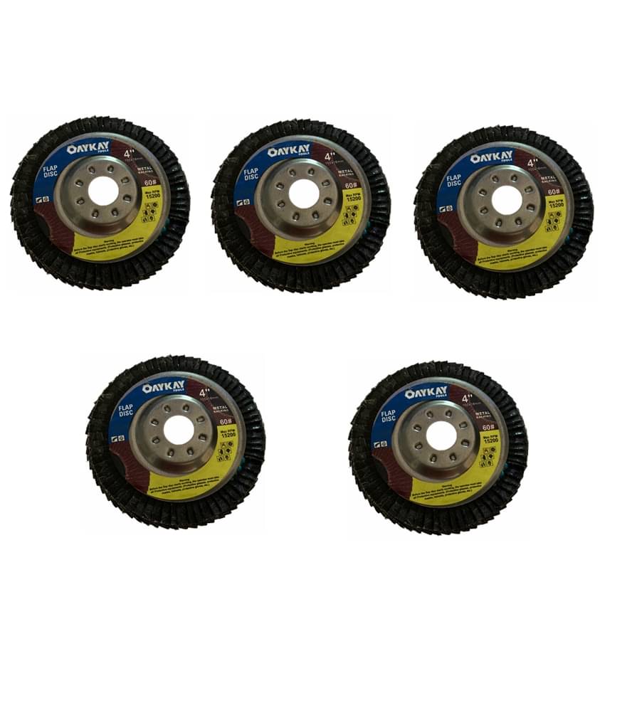 OAYKAY TOOLS 4X60 GRIT FLAP DISC MET@L B@CKING HEAVY DUTY SET OF 5 OAYKAY TOOLS 4X60 GRIT FLAP DISC MET@L B@CKING HEAVY DUTY SET OF 5