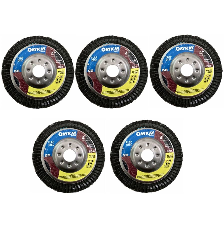     			OAYKAY TOOLS 4X80 GRIT FLAP DISC MET@L B@CKING HEAVY DUTY SET OF 5