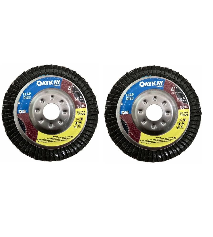 OAYKAY TOOLS 4X80 GRIT FLAP DISC MET@L B@CKING HEAVY DUTY SET OF 2 OAYKAY TOOLS 4X80 GRIT FLAP DISC MET@L B@CKING HEAVY DUTY SET OF 2
