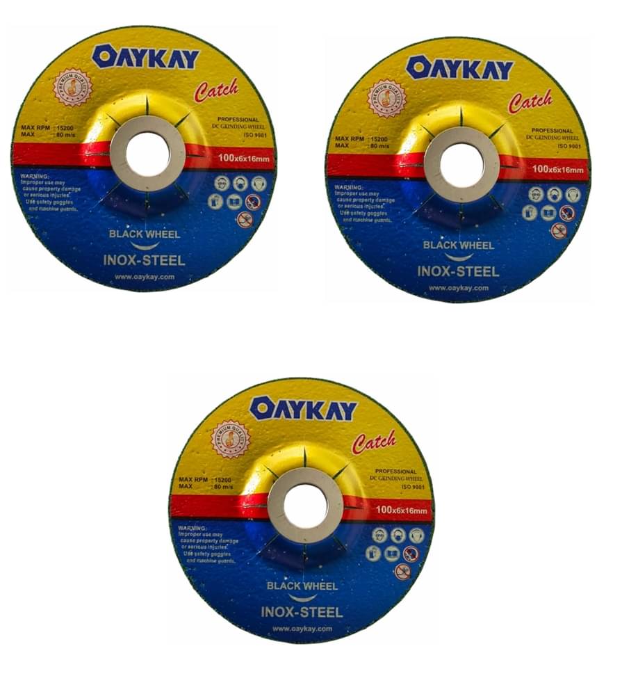     			OAYKAY TOOLS INOX STEEL CATCH PROFESSIONAL DC GRINDING WHEEL 100X6X16MM GREEN SET OF 3