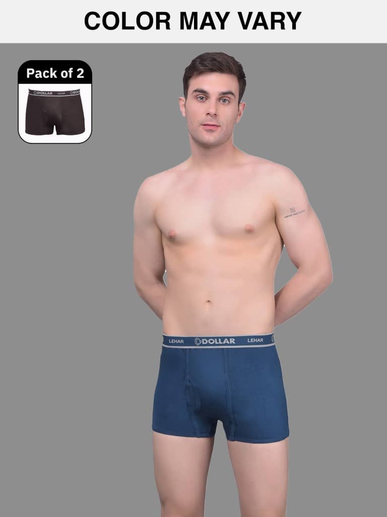 Dollar Lehar Mens Combed Cotton Trunk - Pack of 2 - (Colour May Vary)