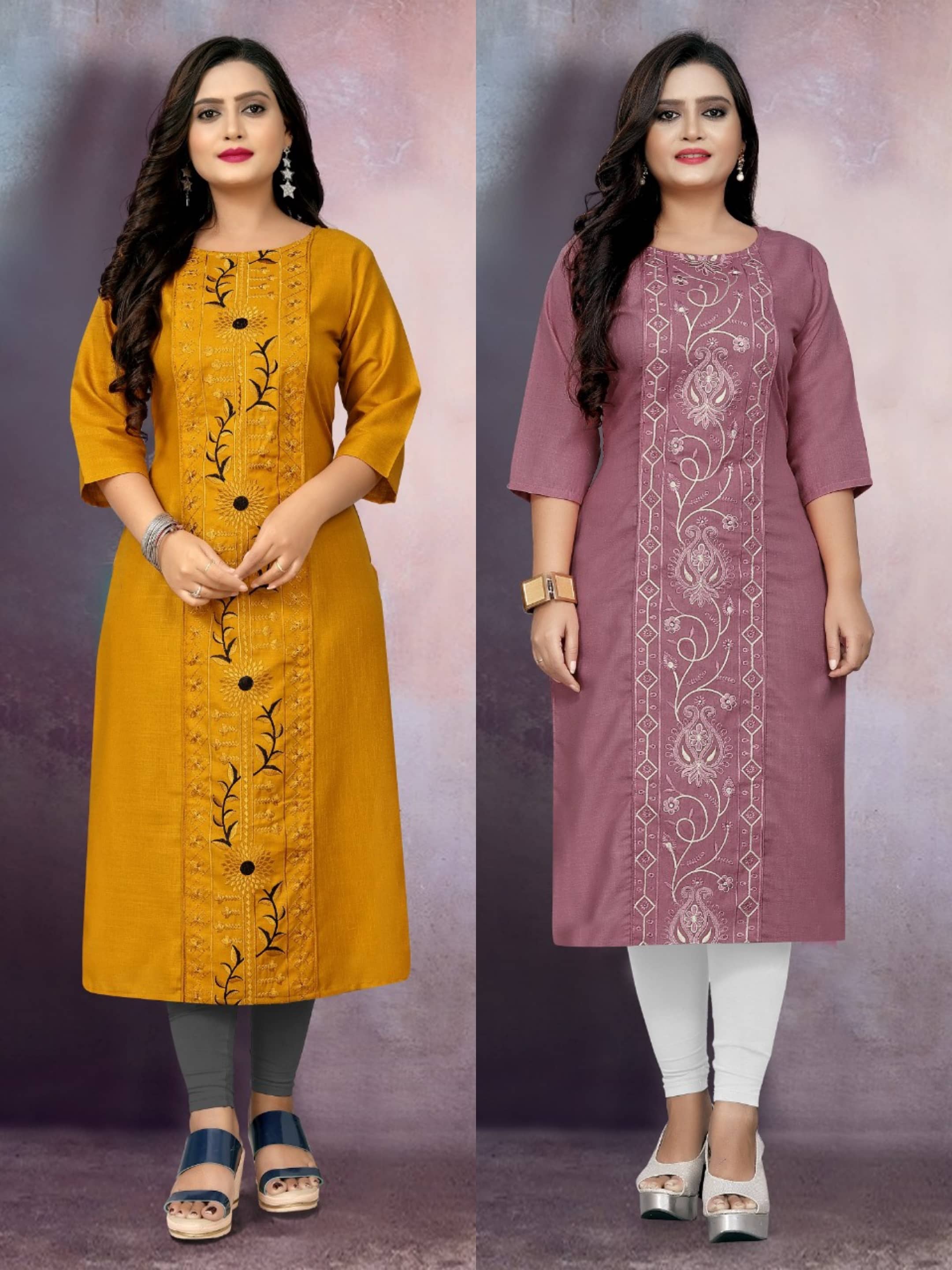 RIAANA Women Cotton Blend Embroidered Straight Kurti ( Multicolor ) - Kurtis, Tunics | Buy online on ZillyBuy