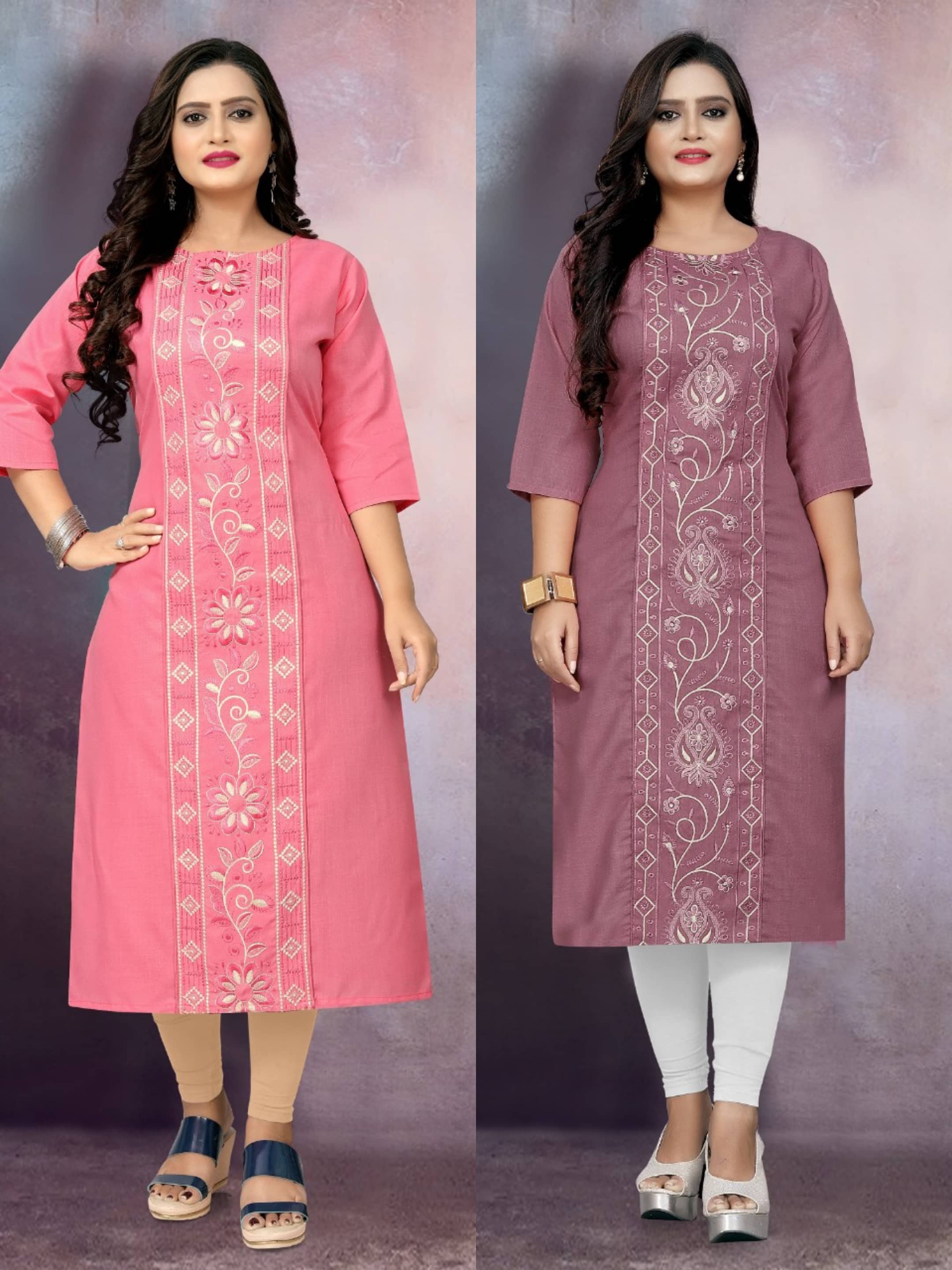 RIAANA Women Cotton Blend Embroidered Straight Kurti ( Multicolor ) - Kurtis, Tunics | Buy online on ZillyBuy