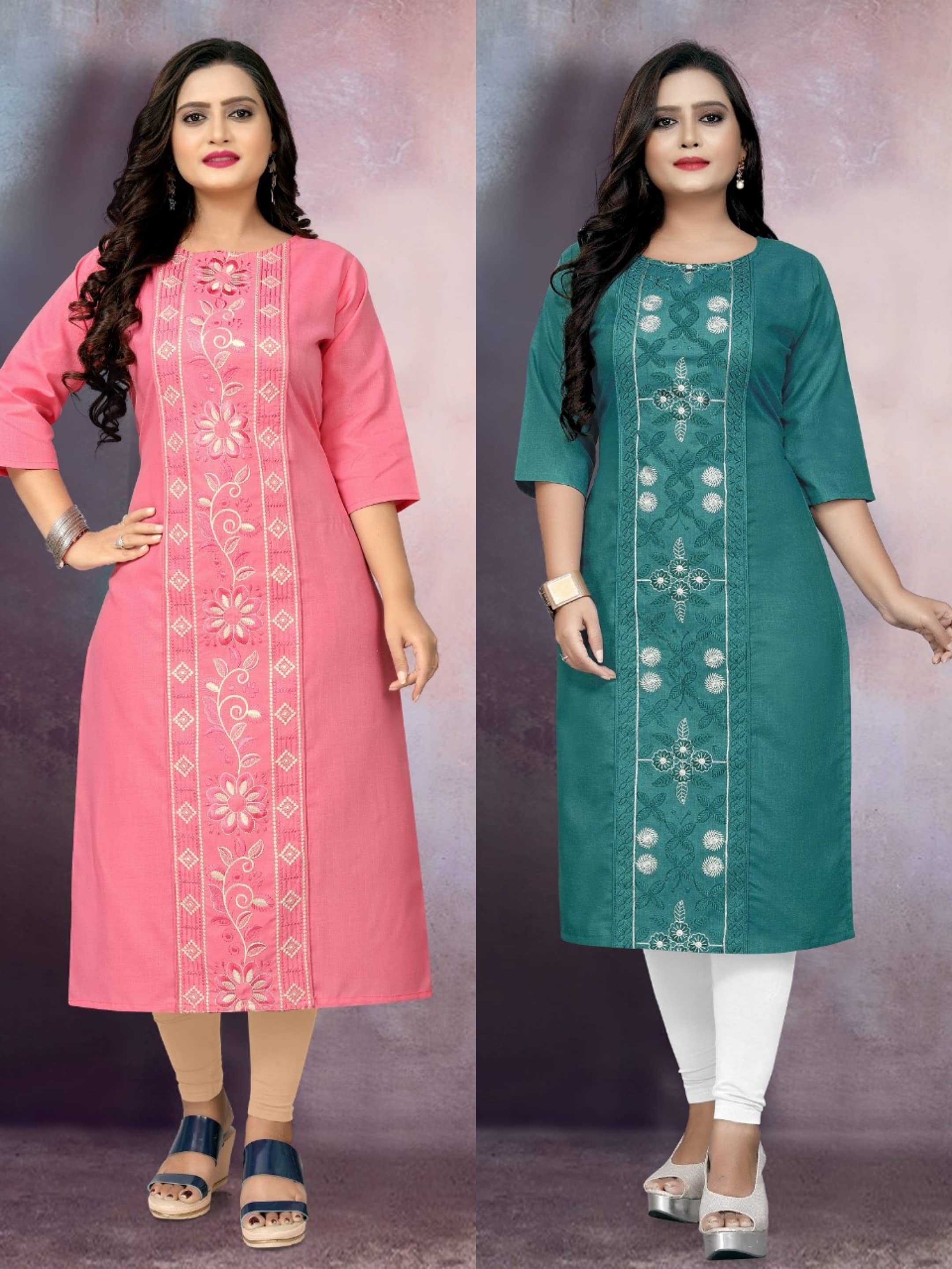 RIAANA Women Cotton Blend Embroidered Straight Kurti ( Multicolor ) - Kurtis, Tunics | Buy online on ZillyBuy