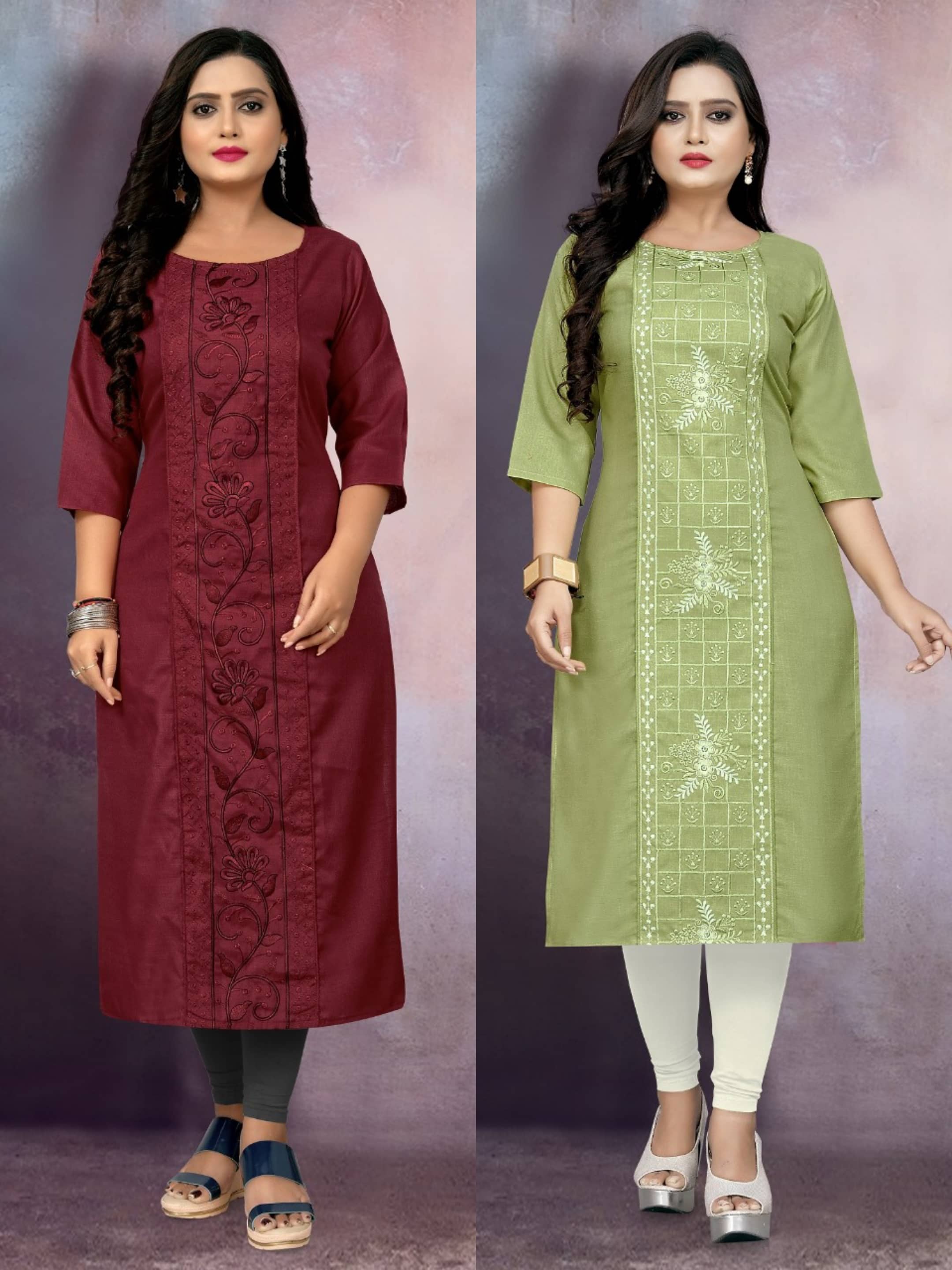 RIAANA Women Cotton Blend Embroidered Straight Kurti ( Multicolor ) - Kurtis, Tunics | Buy online on ZillyBuy