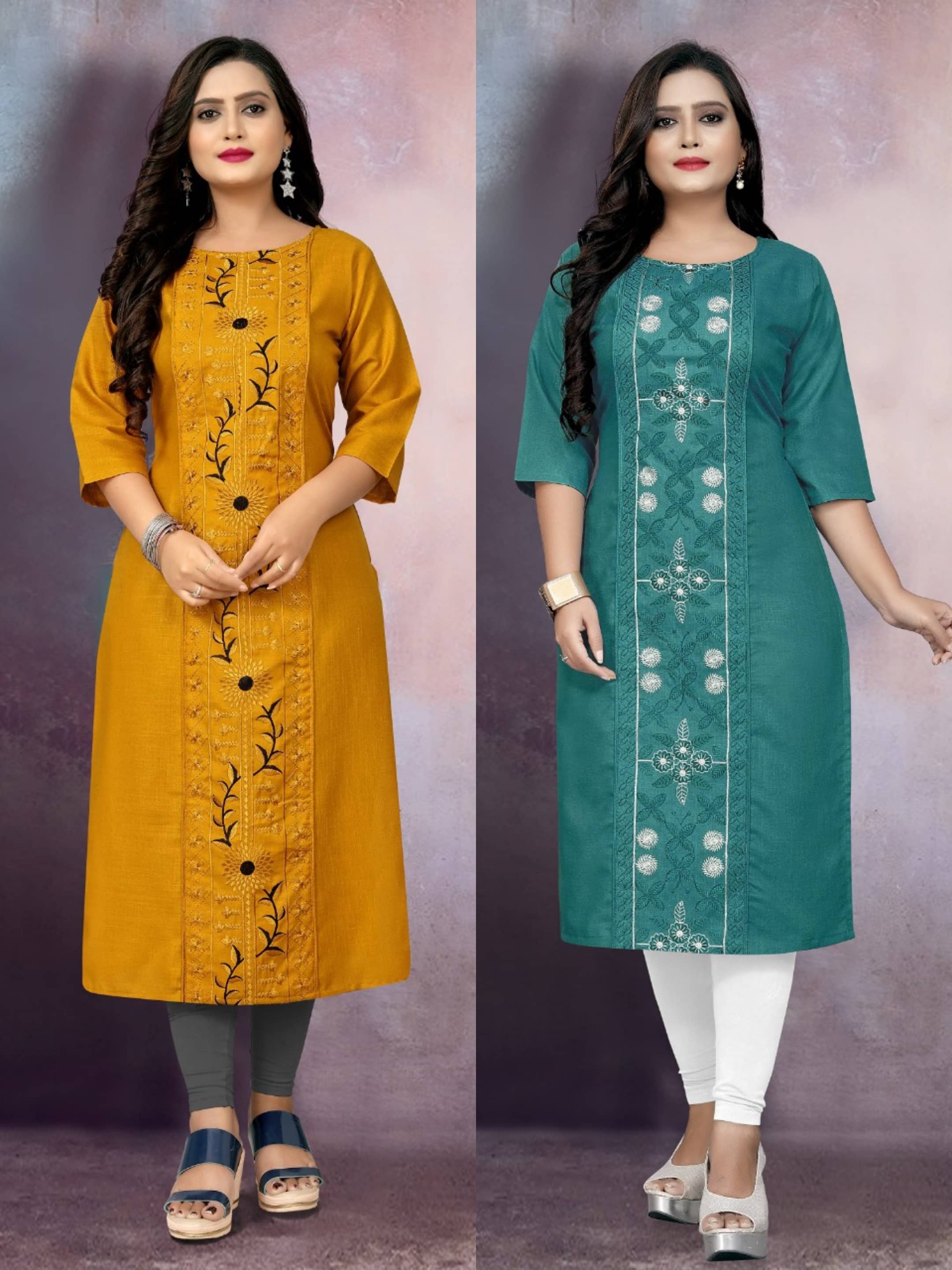 RIAANA Women Cotton Blend Embroidered Straight Kurti ( Multicolor ) - Kurtis, Tunics | Buy online on ZillyBuy