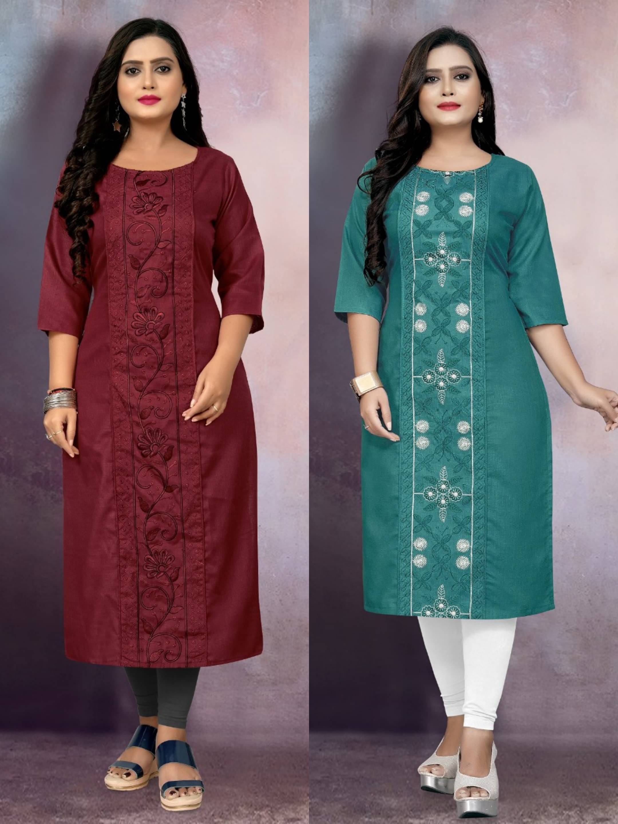 RIAANA Women Cotton Blend Embroidered Straight Kurti ( Multicolor ) RIAANA Women Cotton Blend Embroidered Straight Kurti ( Multicolor )