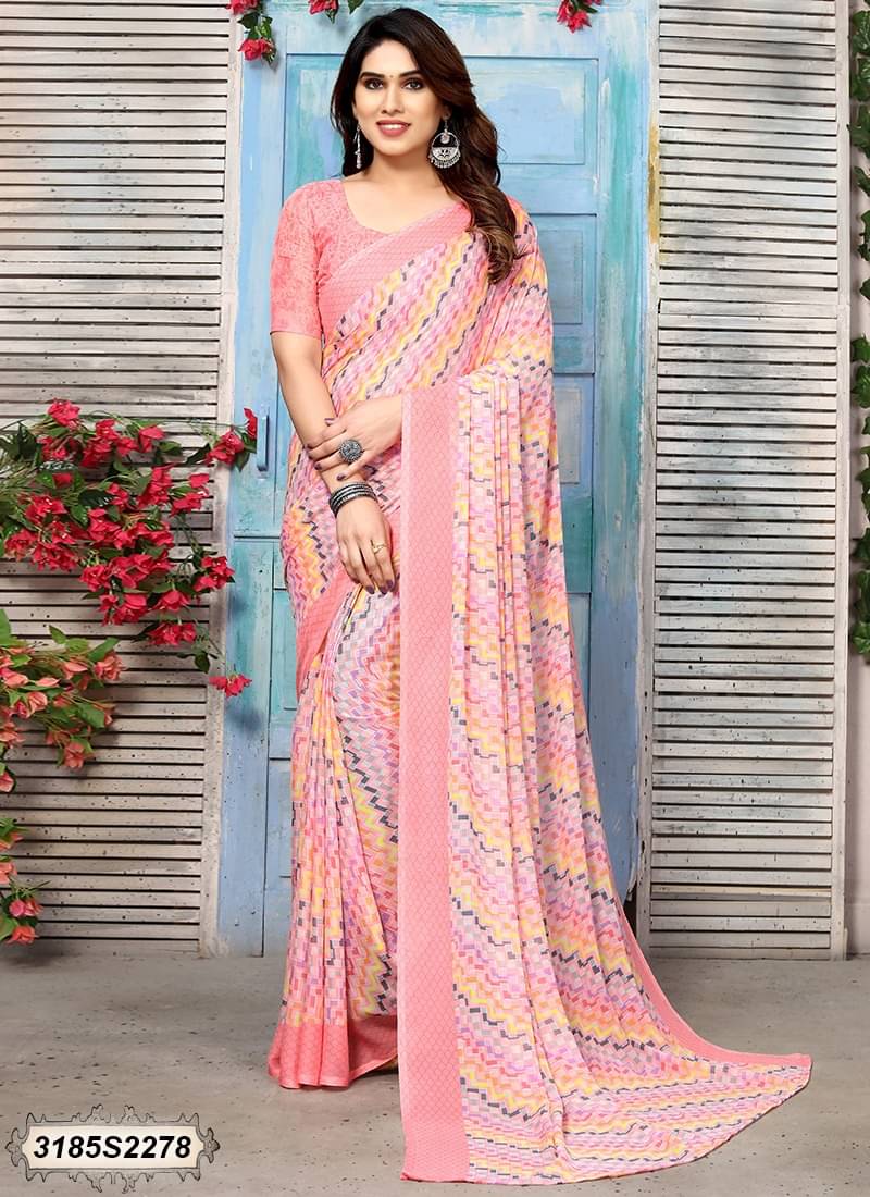 SHIRODHARI Georgette Printed Saree With Unstitched Blouse Piece ( Pink ) SHIRODHARI Georgette Printed Saree With Unstitched Blouse Piece ( Pink )