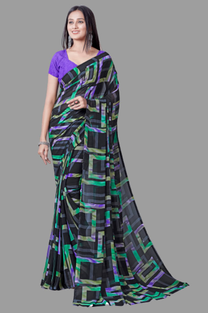 SHIRODHARI Georgette Printed Saree With Unstitched Blouse Piece ( Green ) SHIRODHARI Georgette Printed Saree With Unstitched Blouse Piece ( Green )