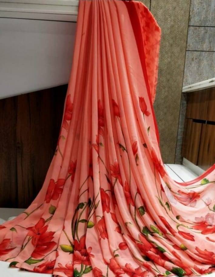 SHIRODHARI Georgette Printed Saree With Unstitched Blouse Piece ( Red ) SHIRODHARI Georgette Printed Saree With Unstitched Blouse Piece ( Red )