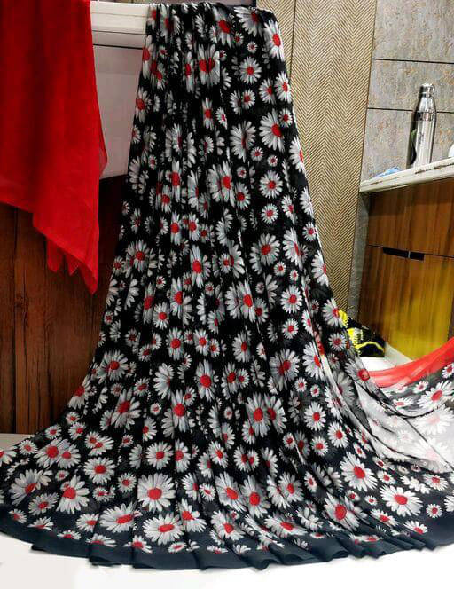 SHIRODHARI Georgette Printed Saree With Unstitched Blouse Piece ( Red ) SHIRODHARI Georgette Printed Saree With Unstitched Blouse Piece ( Red )