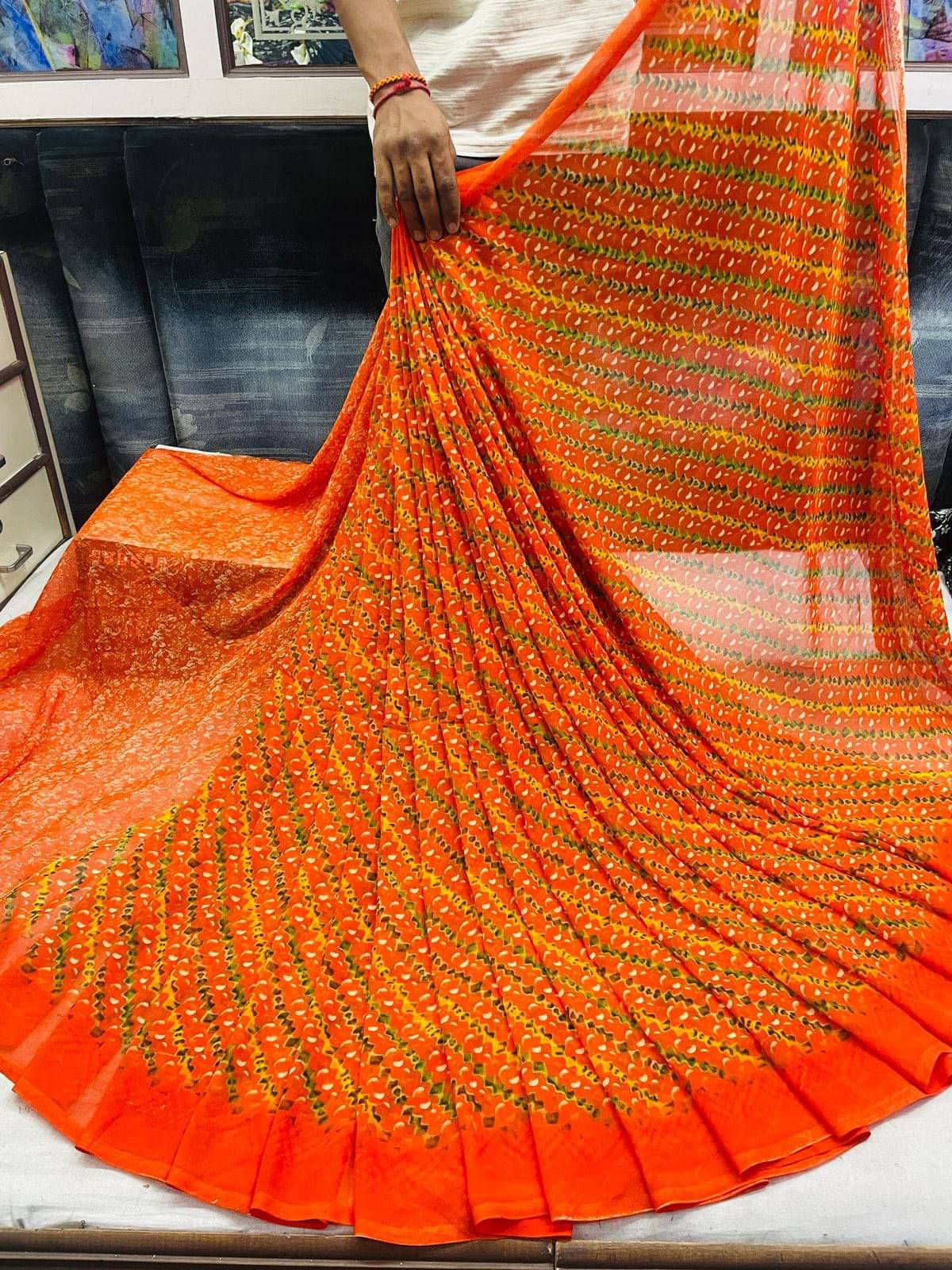 SHIRODHARI Georgette Printed Saree With Unstitched Blouse Piece ( Orange ) SHIRODHARI Georgette Printed Saree With Unstitched Blouse Piece ( Orange )