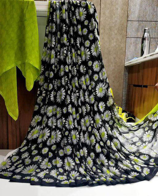     			SHIRODHARI Georgette Printed Saree With Unstitched Blouse Piece ( Green )