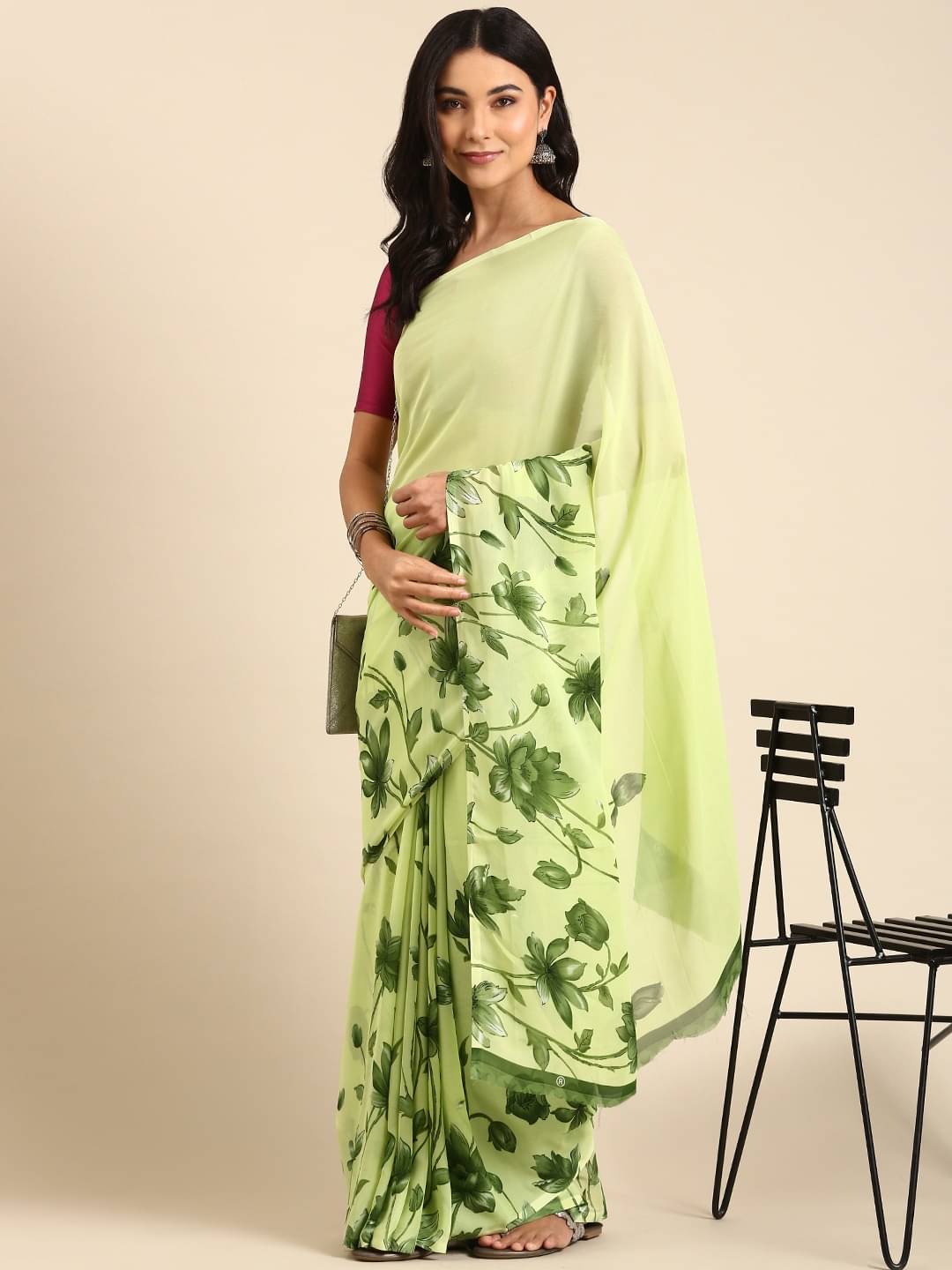     			SHIRODHARI Georgette Printed Saree With Unstitched Blouse Piece ( Green )