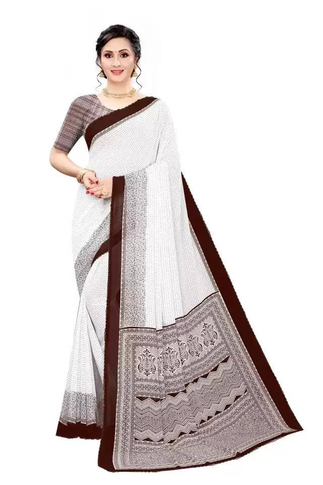 SHIRODHARI Georgette Printed Saree With Unstitched Blouse Piece ( Brown )     			SHIRODHARI Georgette Printed Saree With Unstitched Blouse Piece ( Brown )