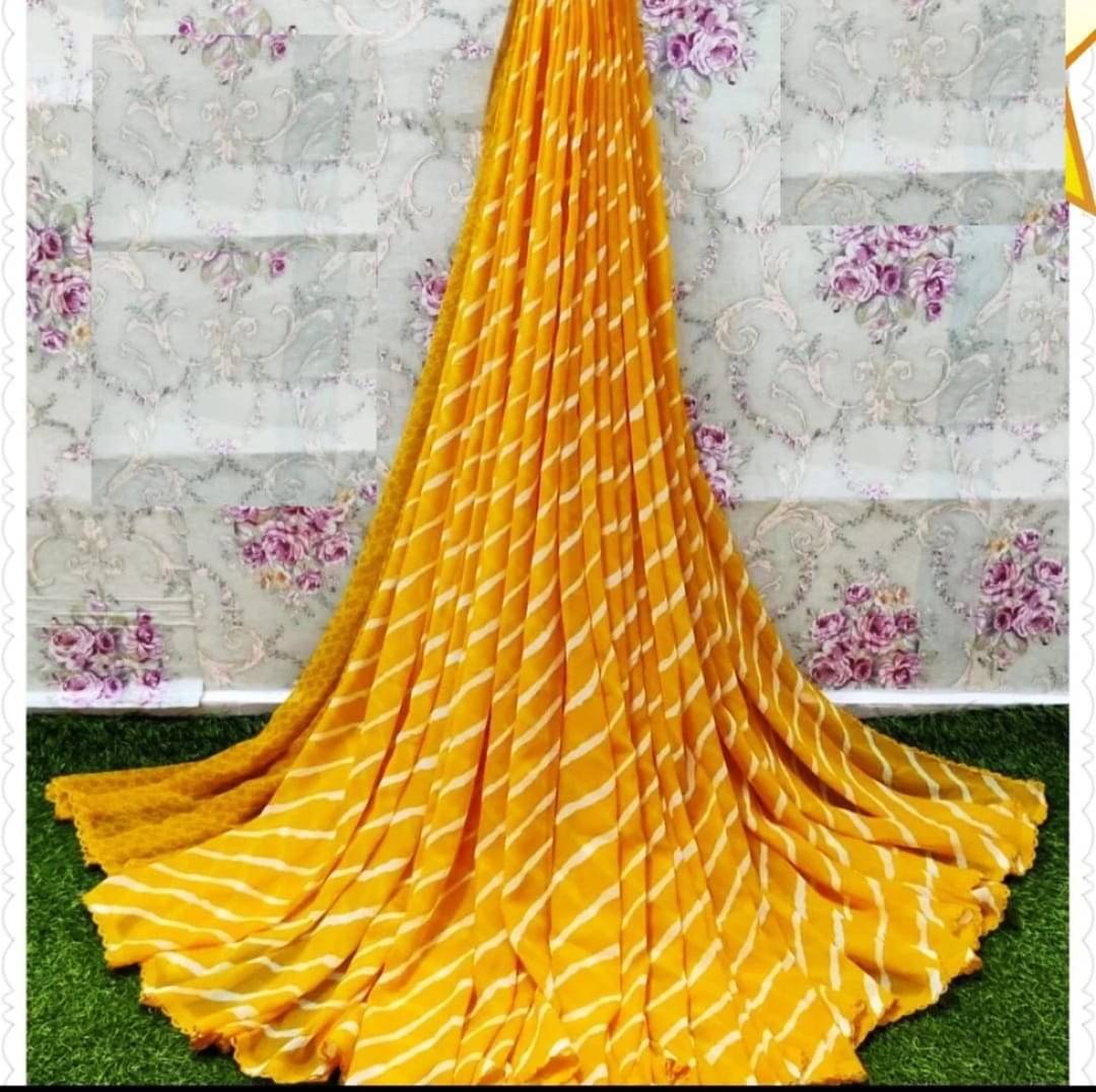 SHIRODHARI Georgette Printed Saree With Unstitched Blouse Piece ( Yellow ) SHIRODHARI Georgette Printed Saree With Unstitched Blouse Piece ( Yellow )