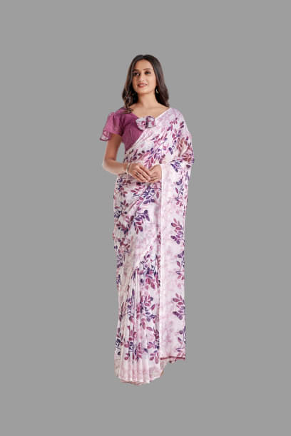     			SHIRODHARI Georgette Printed Saree With Unstitched Blouse Piece ( Pink )