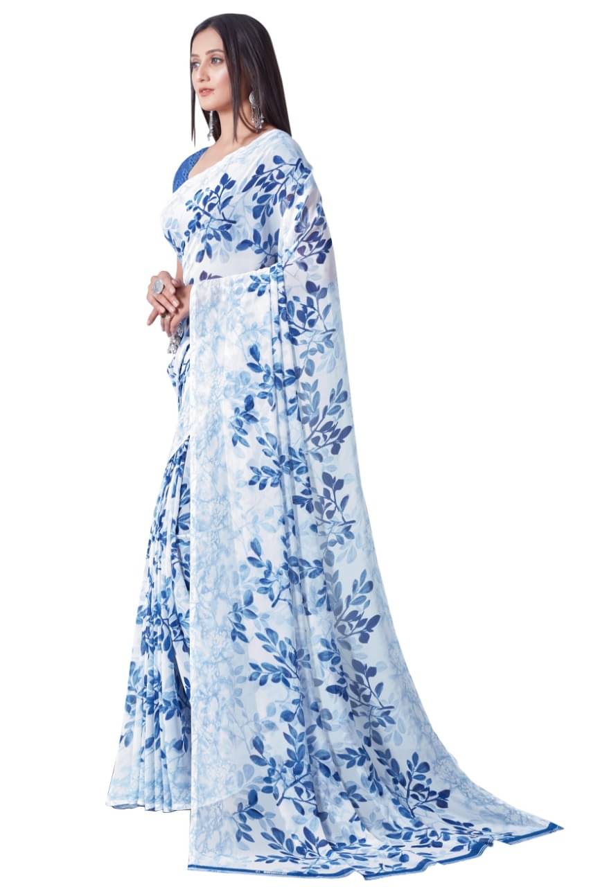 SHIRODHARI Georgette Printed Saree With Unstitched Blouse Piece ( Blue ) SHIRODHARI Georgette Printed Saree With Unstitched Blouse Piece ( Blue )