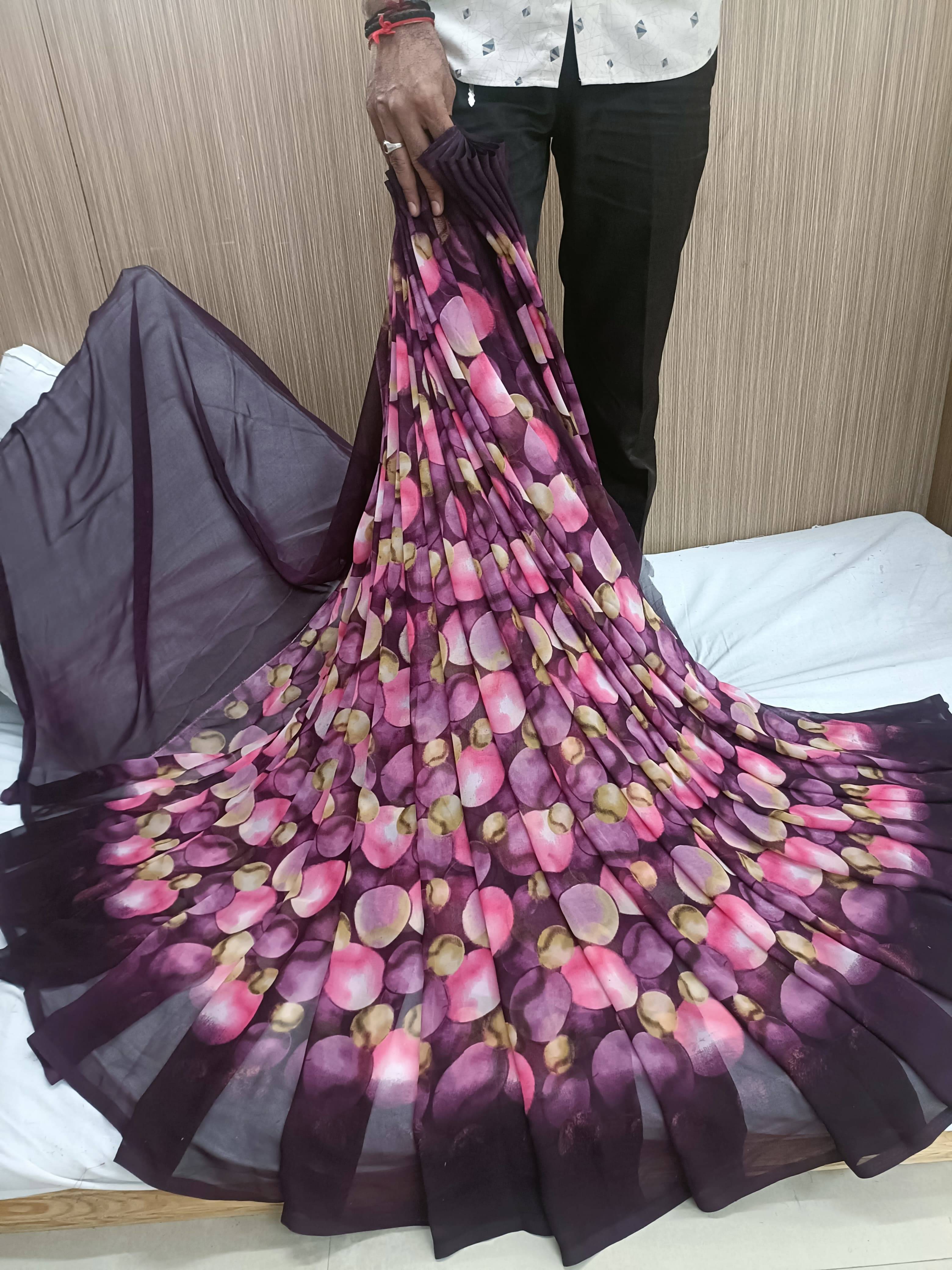 SHIRODHARI Georgette Printed Saree With Unstitched Blouse Piece ( Purple ) SHIRODHARI Georgette Printed Saree With Unstitched Blouse Piece ( Purple )