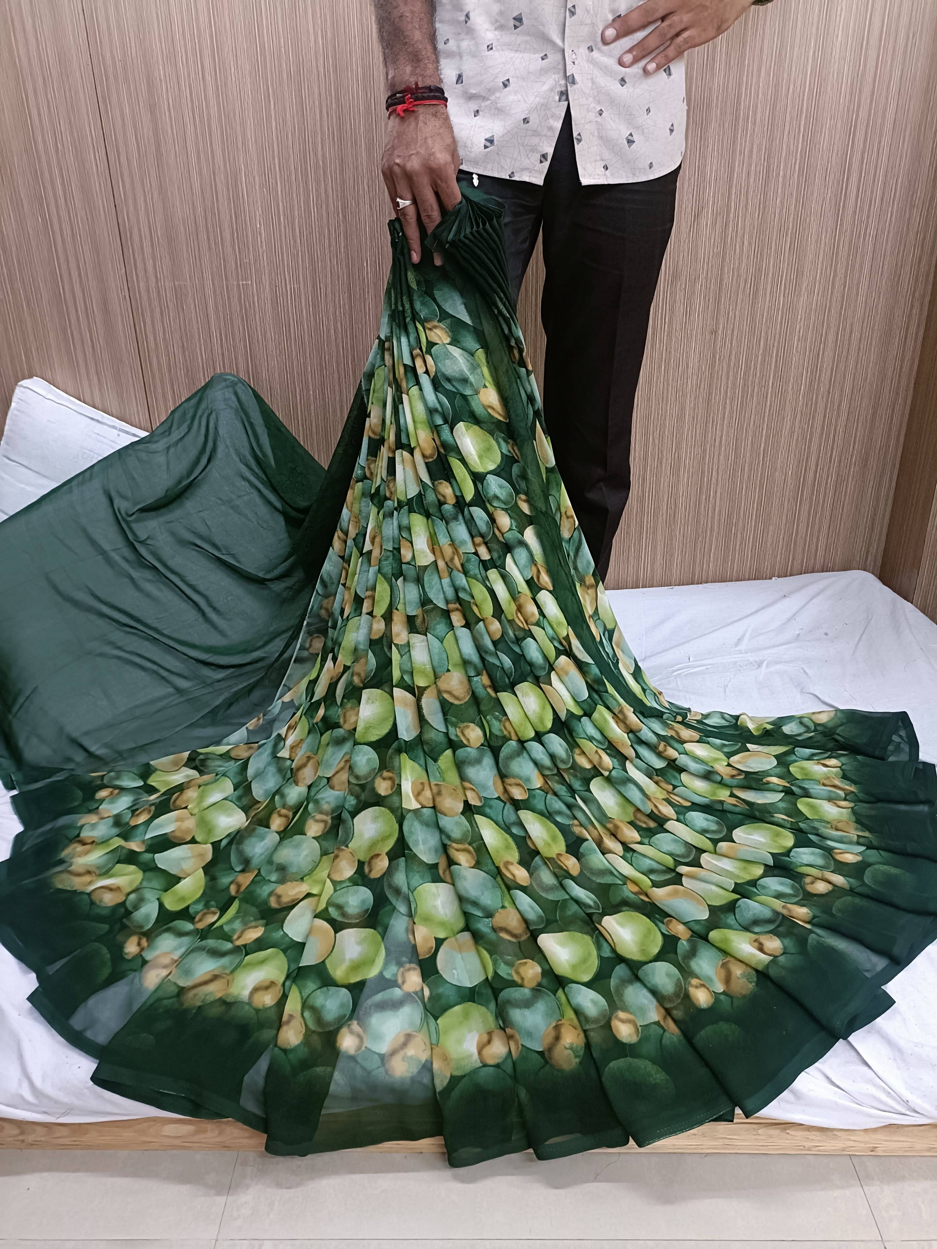 SHIRODHARI Georgette Printed Saree With Unstitched Blouse Piece ( Green ) SHIRODHARI Georgette Printed Saree With Unstitched Blouse Piece ( Green )