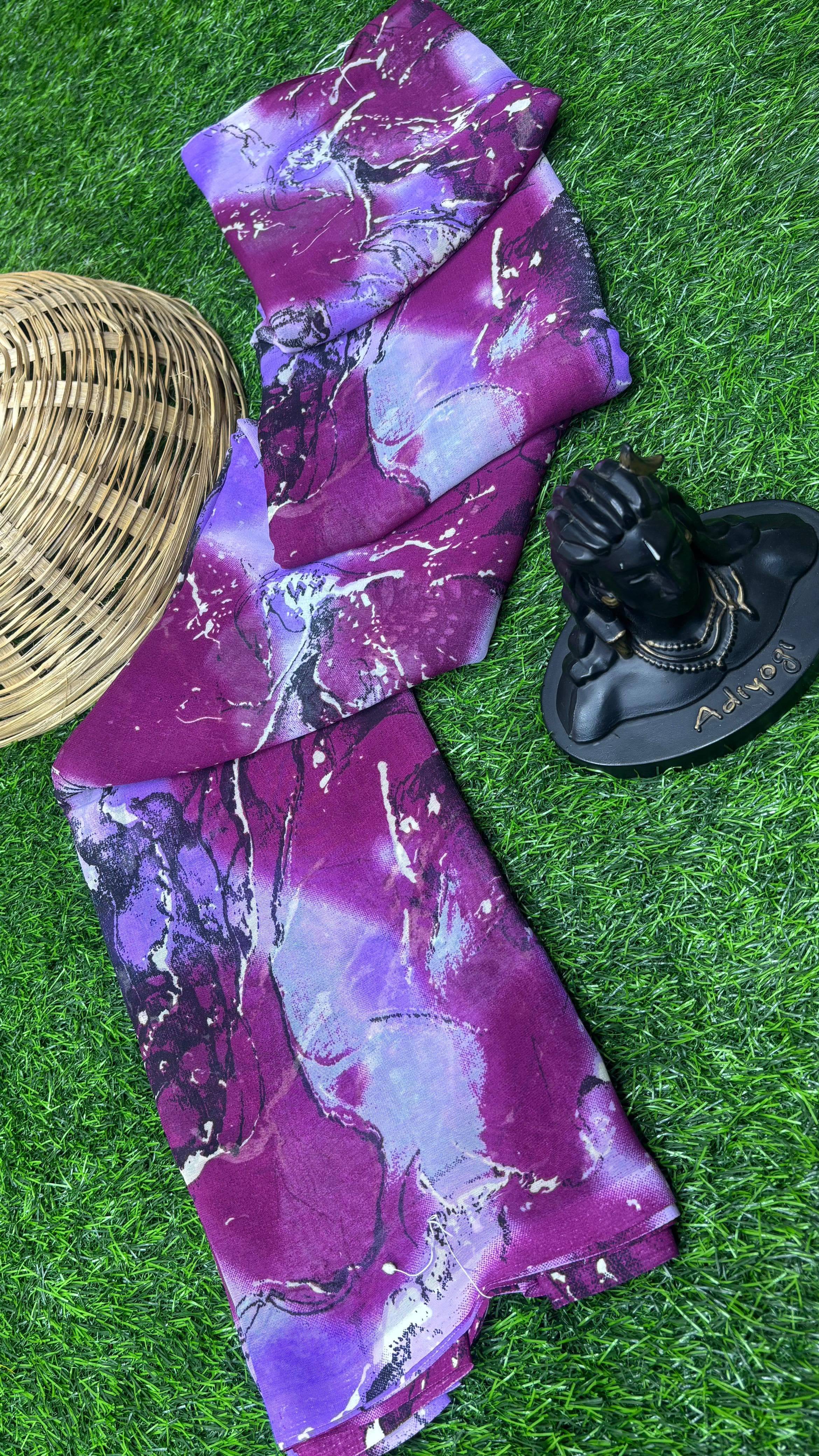 SHIRODHARI Georgette Printed Saree With Unstitched Blouse Piece ( Purple ) SHIRODHARI Georgette Printed Saree With Unstitched Blouse Piece ( Purple )