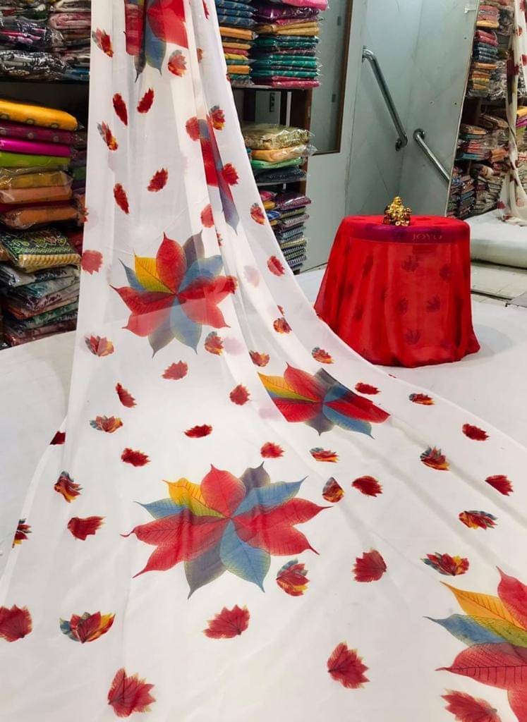     			SHIRODHARI Georgette Printed Saree With Unstitched Blouse Piece ( Red )