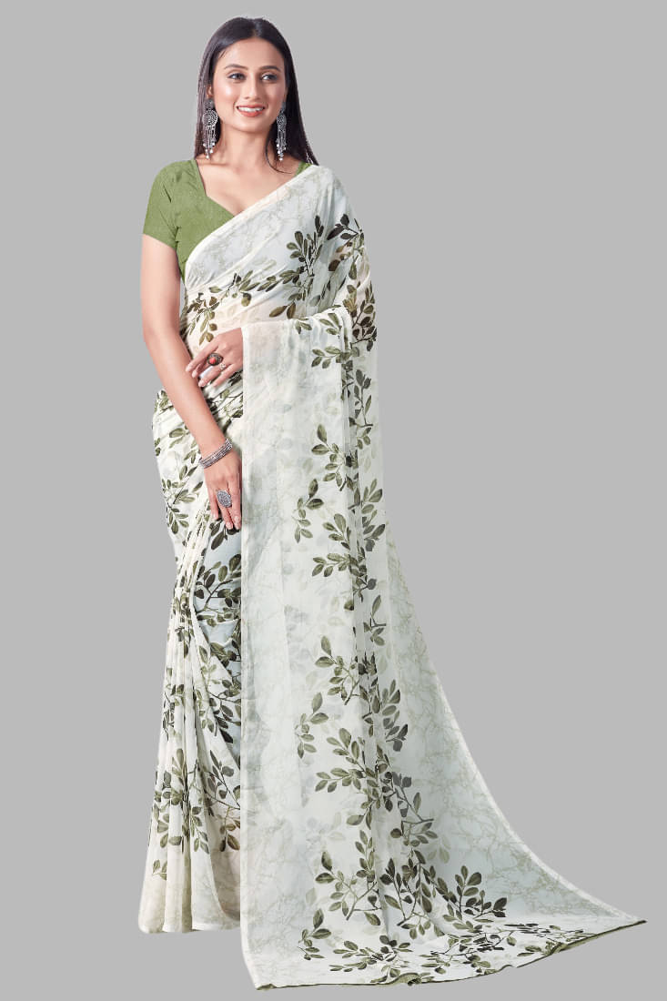 SHIRODHARI Georgette Printed Saree With Unstitched Blouse Piece ( Fluorescent Green ) SHIRODHARI Georgette Printed Saree With Unstitched Blouse Piece ( Fluorescent Green )
