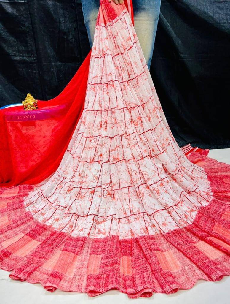 SHIRODHARI Georgette Printed Saree With Unstitched Blouse Piece ( Red ) SHIRODHARI Georgette Printed Saree With Unstitched Blouse Piece ( Red )